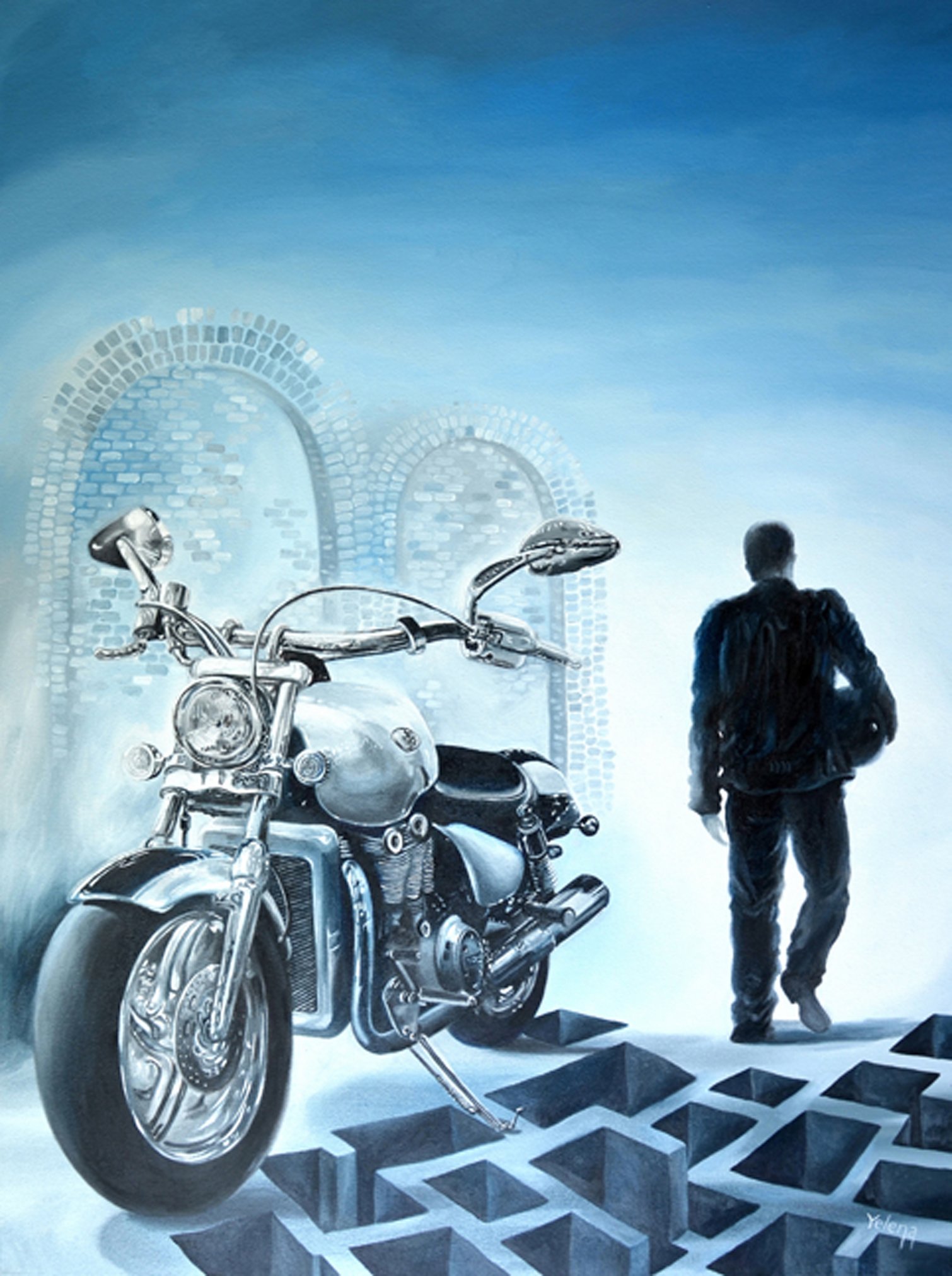 Lone rider - Original, Bike, Motorcycle, Figure. Men, Biker, Art, Painting