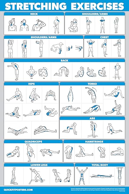 QUICKFIT Stretching Workout Exercise Poster - Double Sided (Laminated, 18" x 27")