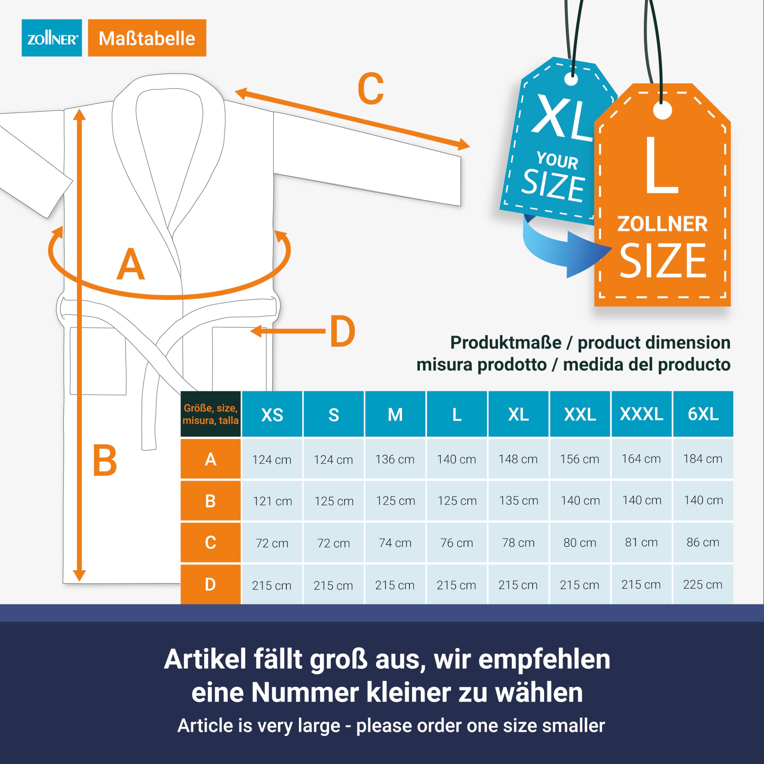 ZOLLNER Bademantel - hautfreundlich und super saugstark - Unisex - Baumwolle - Größe S-XXL - waschbar bis 95°C - Hotelqualität - Oeko Tex® zertifiziert, 291