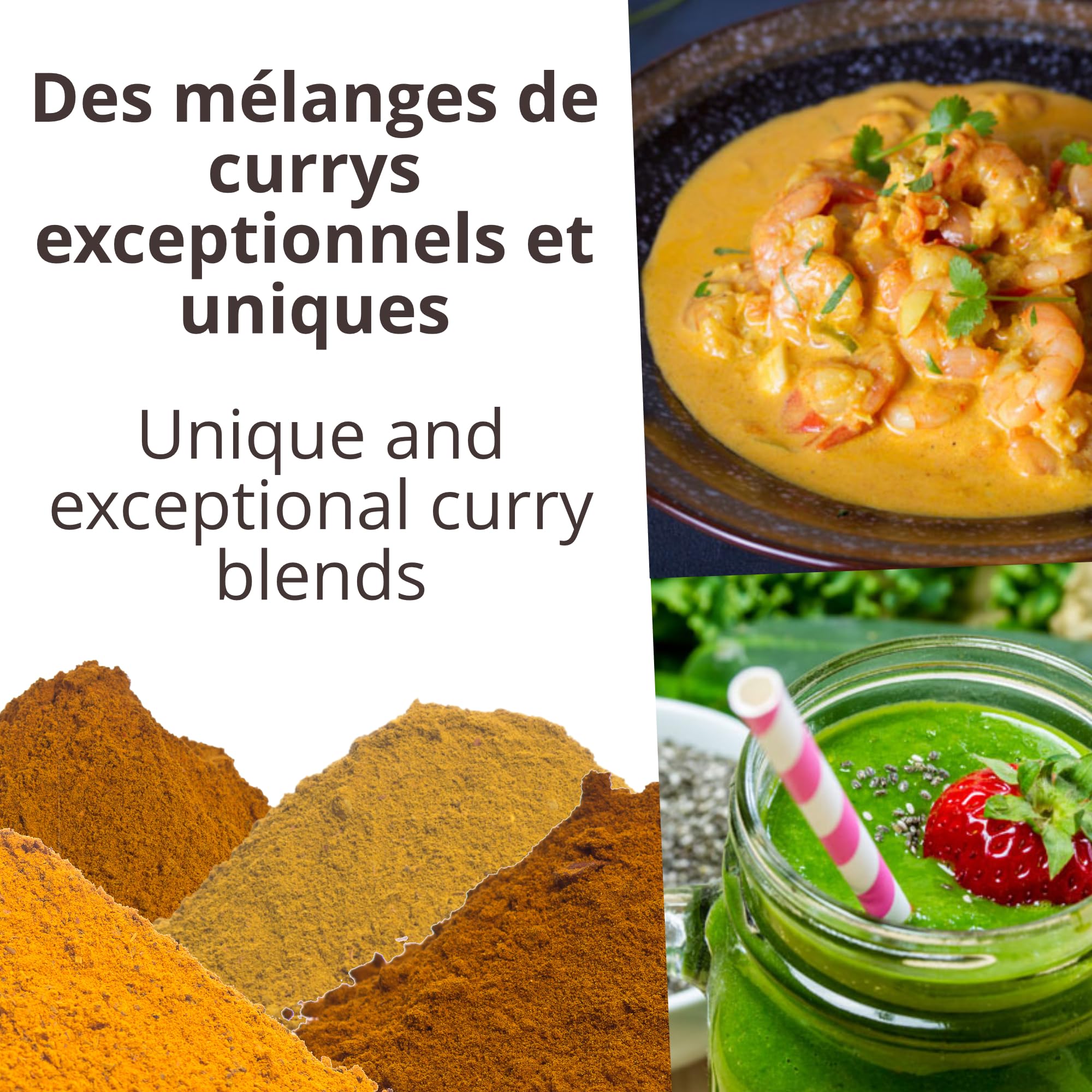 Khla - Coffret 4 Currys Bio - Curry Jaune, Curry Noir, Curry Rouge & Curry Vert Détox - Tubes Poudre 4x 100 g - Coffret Idée Cadeau - Mélanges Exclusifs Cuisine - Épice d’Asie - Origine Cambodge