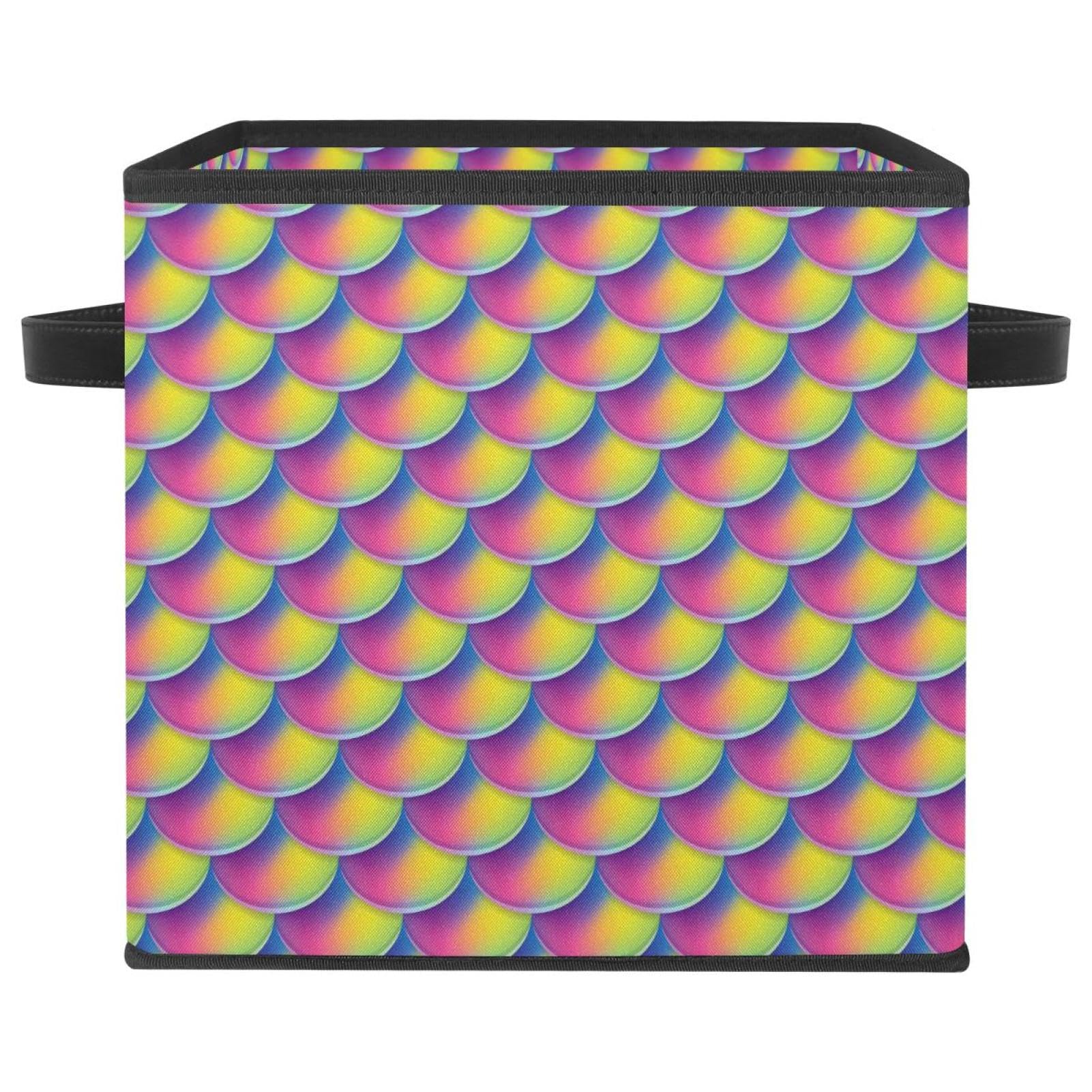 Boîte de rangement cube pliable en tissu avec poignées motif sirène rose et jaune