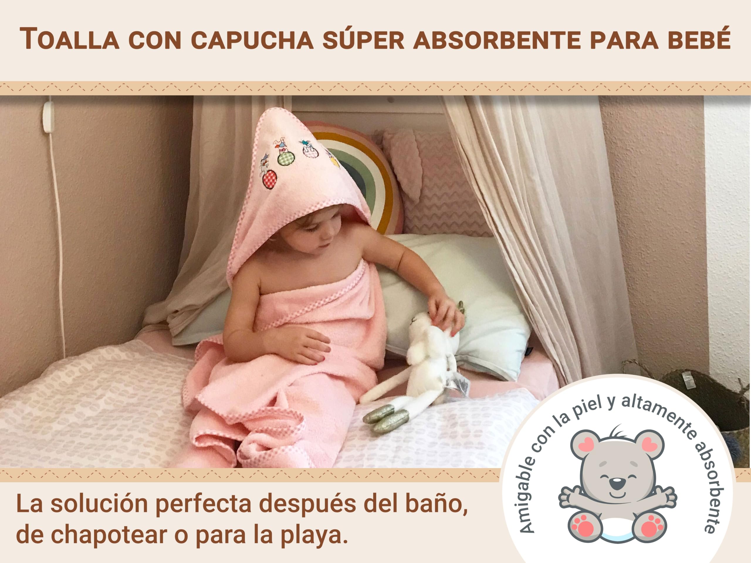ZOLLNER Toalla con Capucha para bebé de 100 x 100 cm - Rosa - Suave para la Piel y Muy mullida - algodón - Lavable a 60 °C - Certificada por Oeko-Tex®