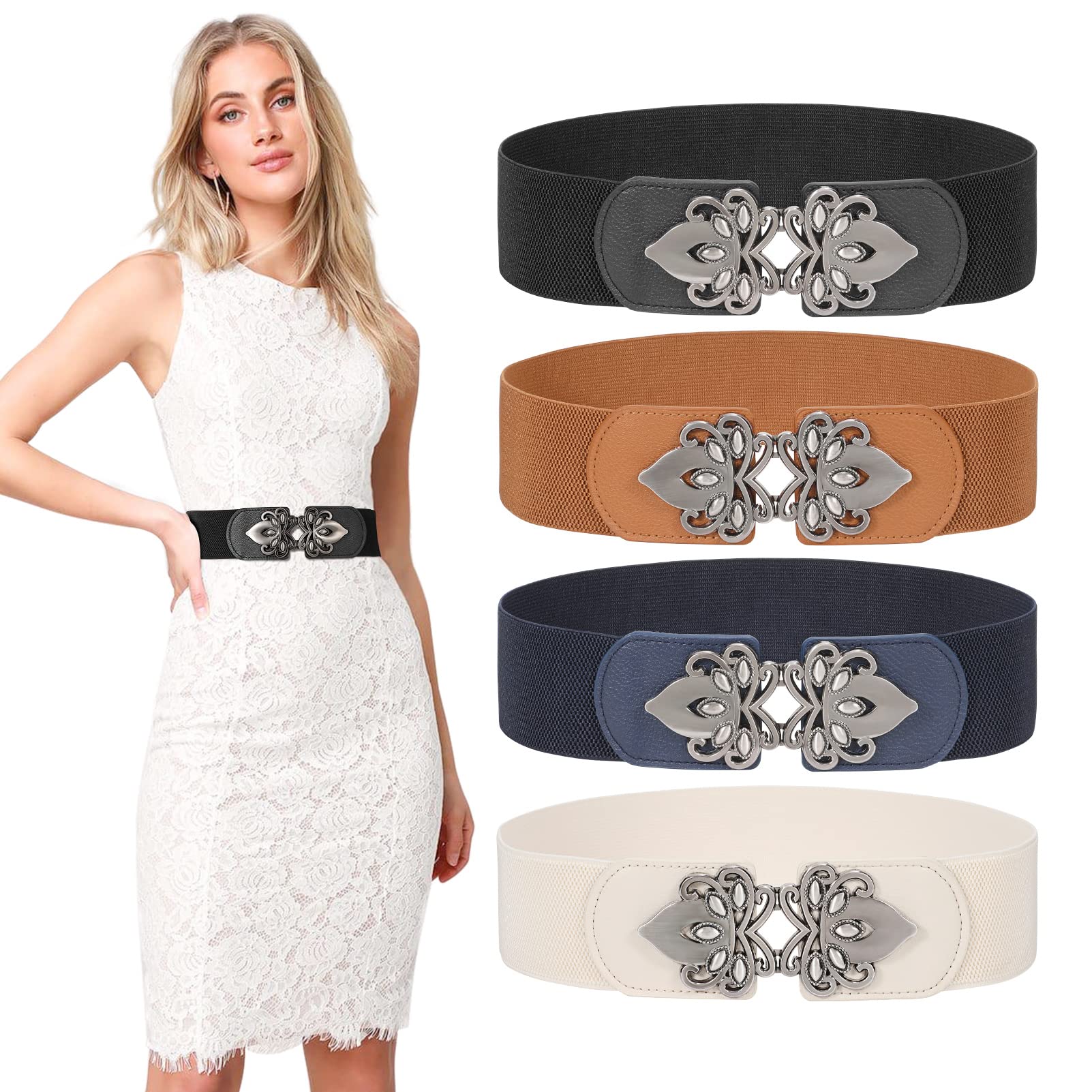 Women's Wide Elastic Belt Stretch Elasticated Waist Belts Cinch Belt Vintage Belt Women Belts for Dresses