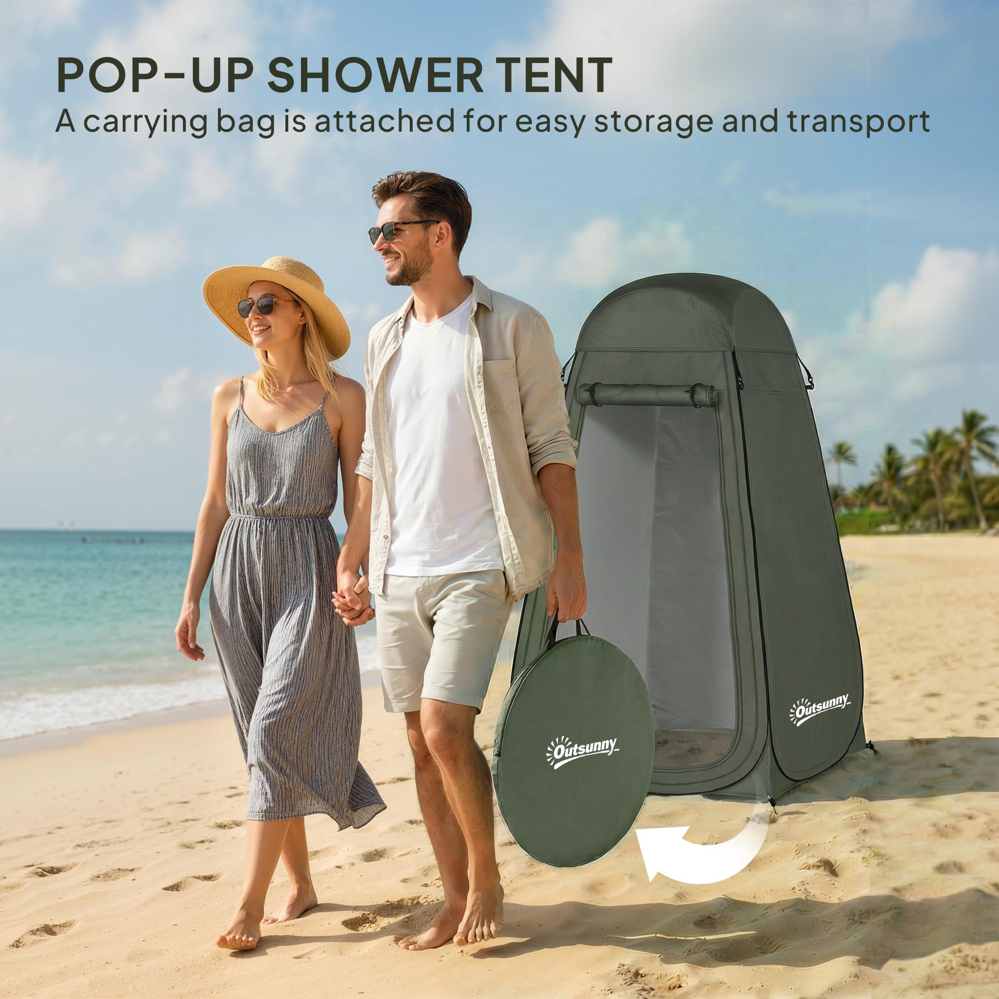 Outsunny Pop Up Shower Tent, Portable Camping Hiking Toilet Privacy Shelter with Mesh Windows, Zipper Door, and Carrying Bag for Outdoor Changing, Dressing Fishing, Bathing - 5