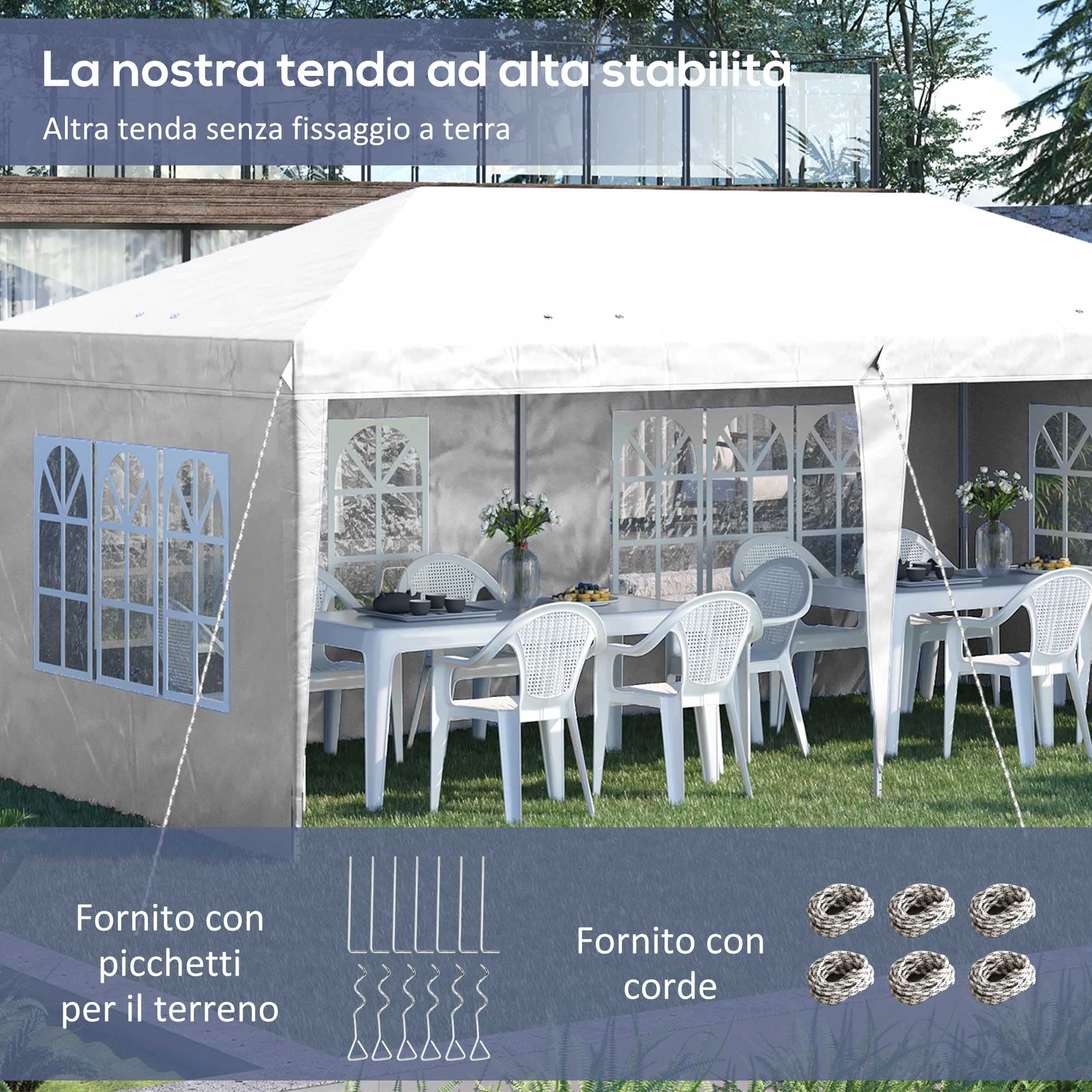Outsunny Gazebo 6x3 m Pop Up Pieghevole Regolabile in Altezza Bianco | Gazebo da Giardino, Finestre, Pareti Removibili, Borsa per Trasporto, Acciaio, Poliestere