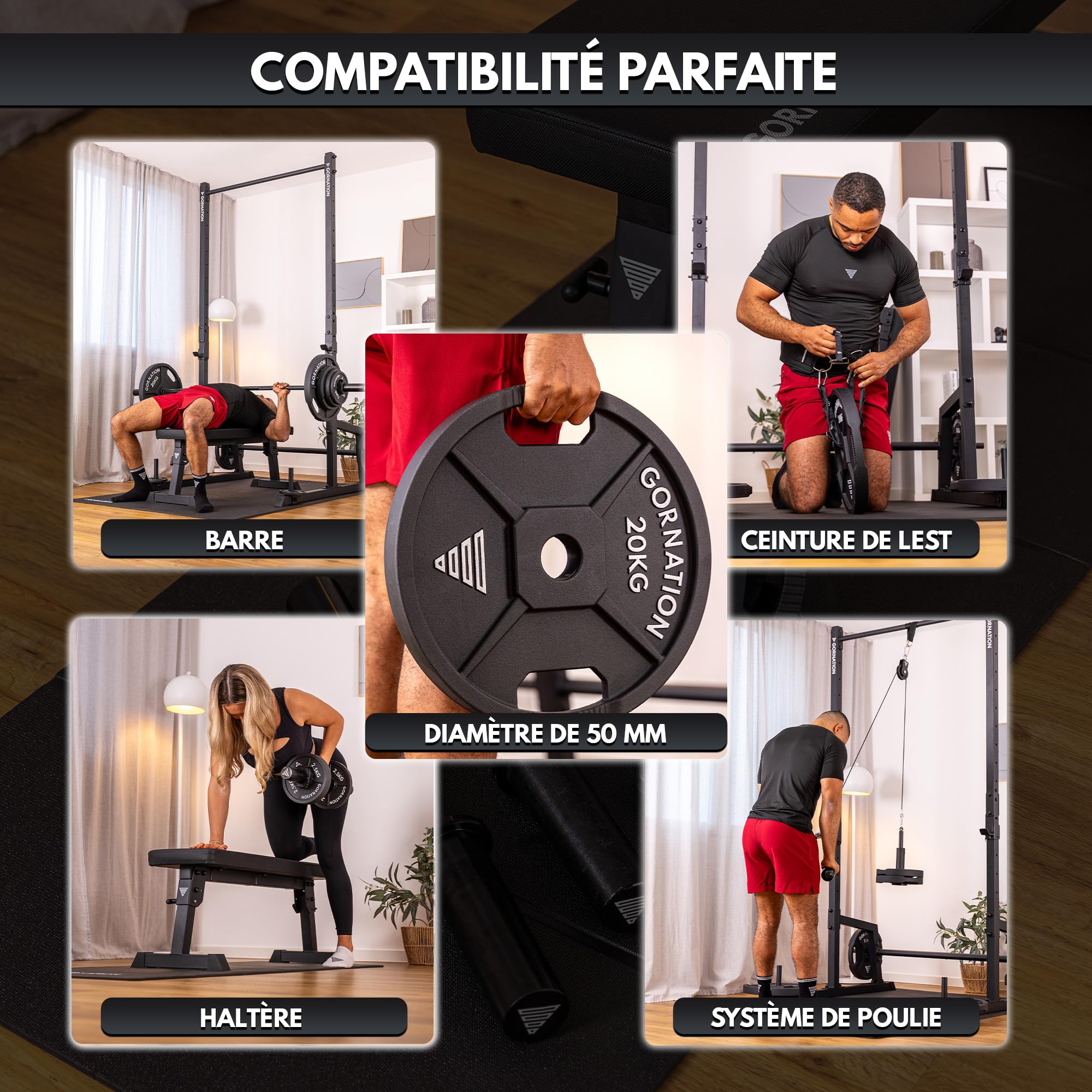 GORNATION Disques de Musculation 50 mm en Fonte, Disques Olympiques pour Barre et Haltères, Weight Plates avec Poignées, Set de Poids pour Musculation, Fitness et Calisthenics