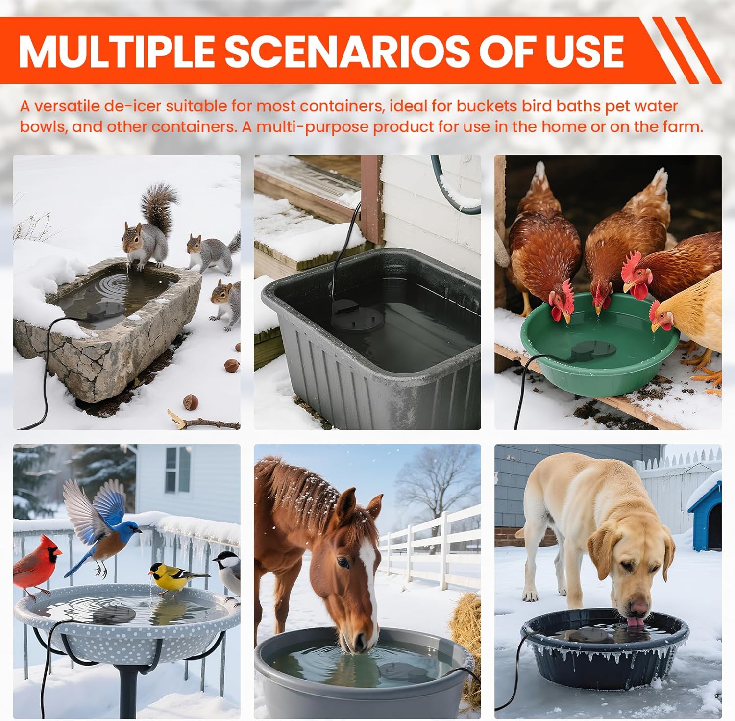 Chicken Water Heater with Thermostatic Control, Aluminum De-Icer for Bird Bath, Winter Livestock Poultry, Full Coverage Design (250 Watt)