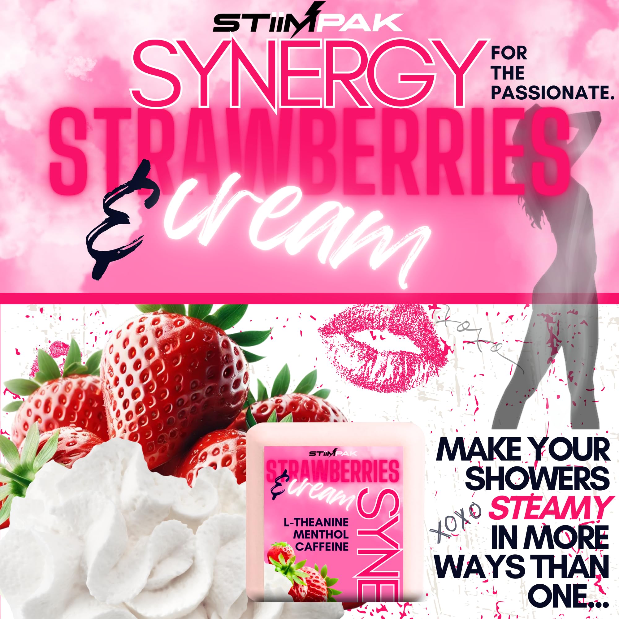 Shower Steamers Gift for Women | Vanilla Strawberry Menthol | Calming Relaxation | Synergy | XXL 80g | Relaxing Self Care Aromatherapy for Women | L-Theanine | STiiMPAK (8 Pak + Loofah): TRIPLE PAK: Bundle