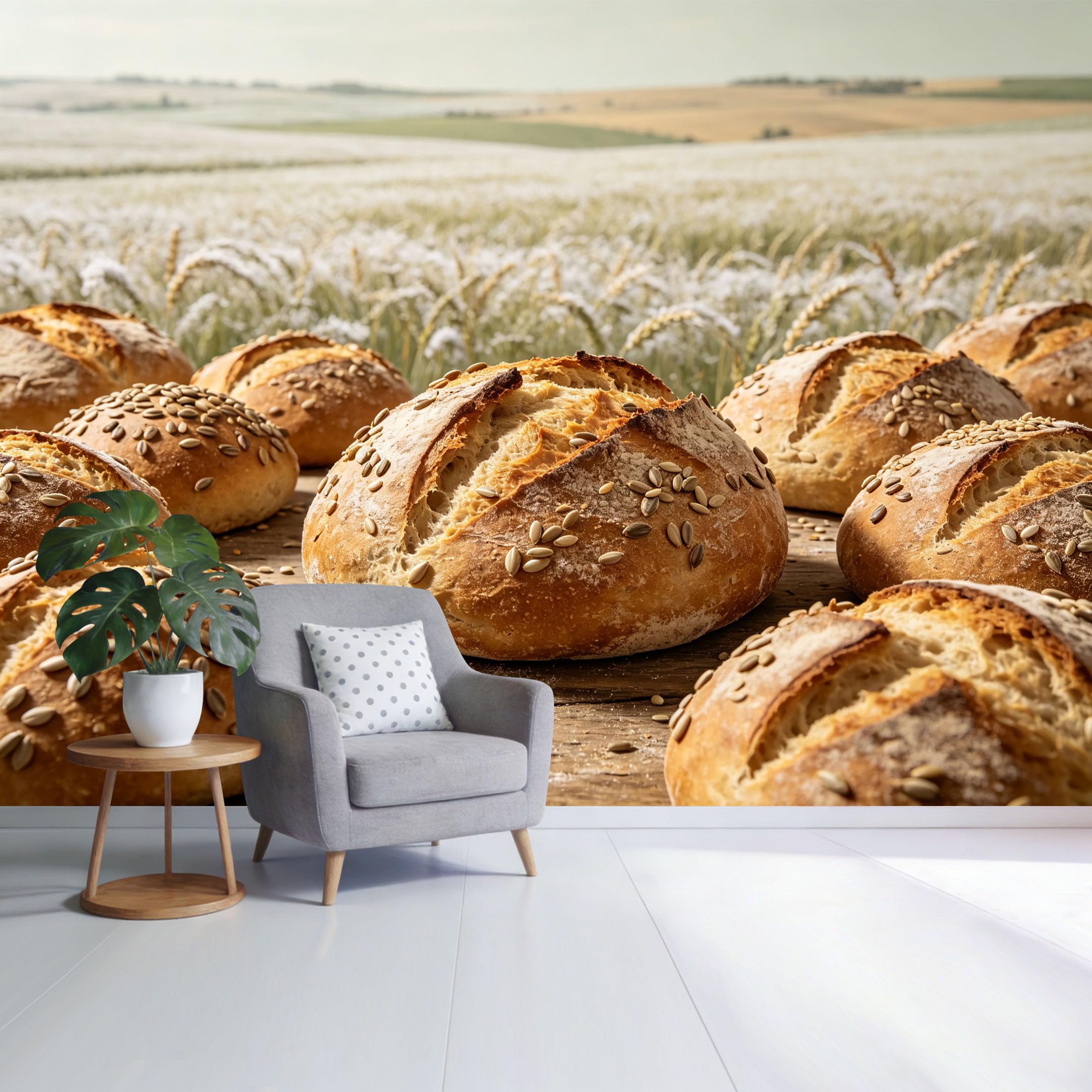Custom Size Wall Mural Rustic Bakery Bread Loaves Wheat Field Landscape Vintage Farmhouse SelfAdhesive Wall Fabric Removable Wallpaper for Home Office Decor