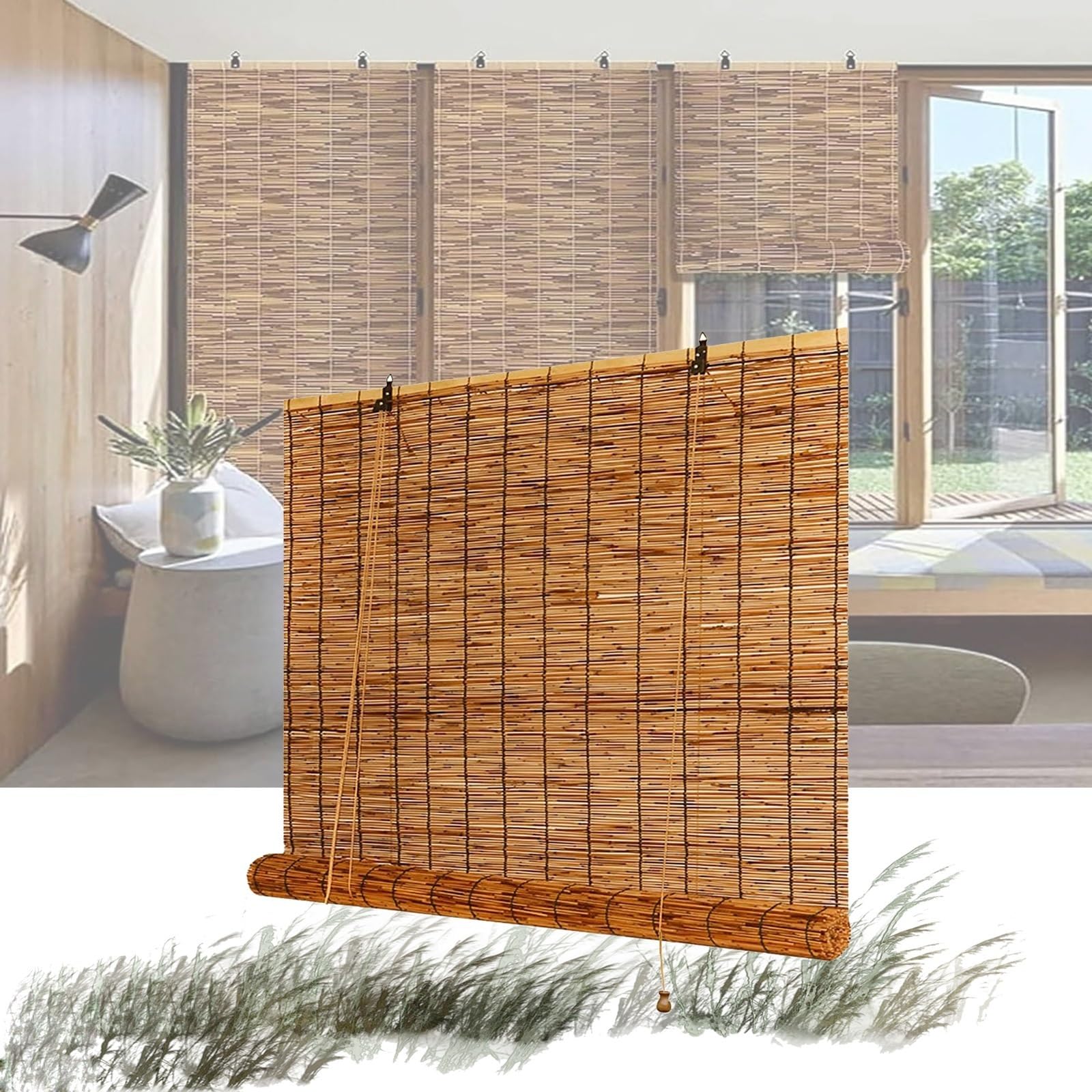 CMJYMX Bamboo Roller Blinds Outdoor Retro Bamboo Roll Up Shades For Windows Patio Porch, Customize Light Filtering Roman Shades, Sun Protection(110x180CM/43x71IN(WxH))