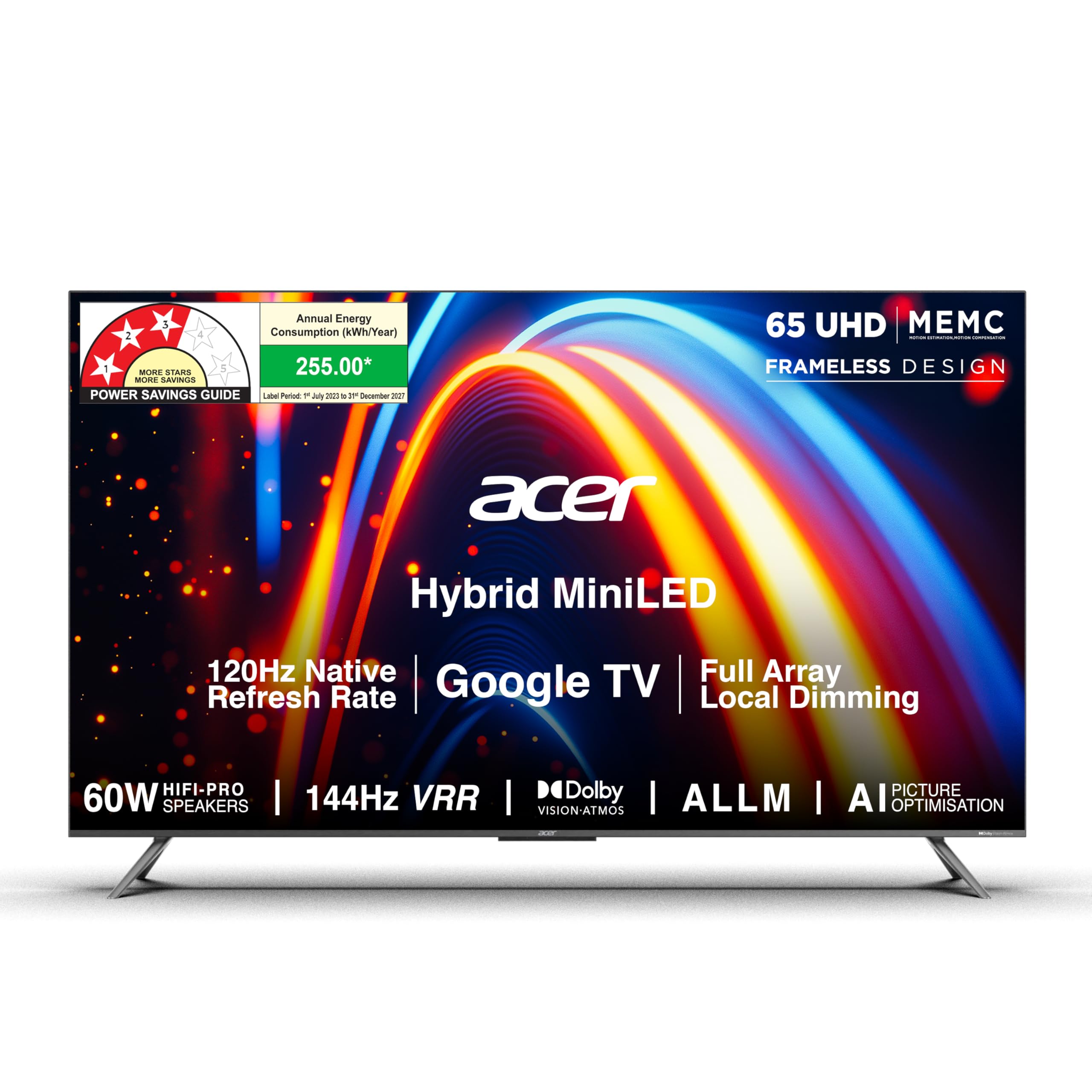 acer 164 cm (65 inches) m series 4k ultra hd smart qled mini led google tv ar65udmgr2885at (black)
