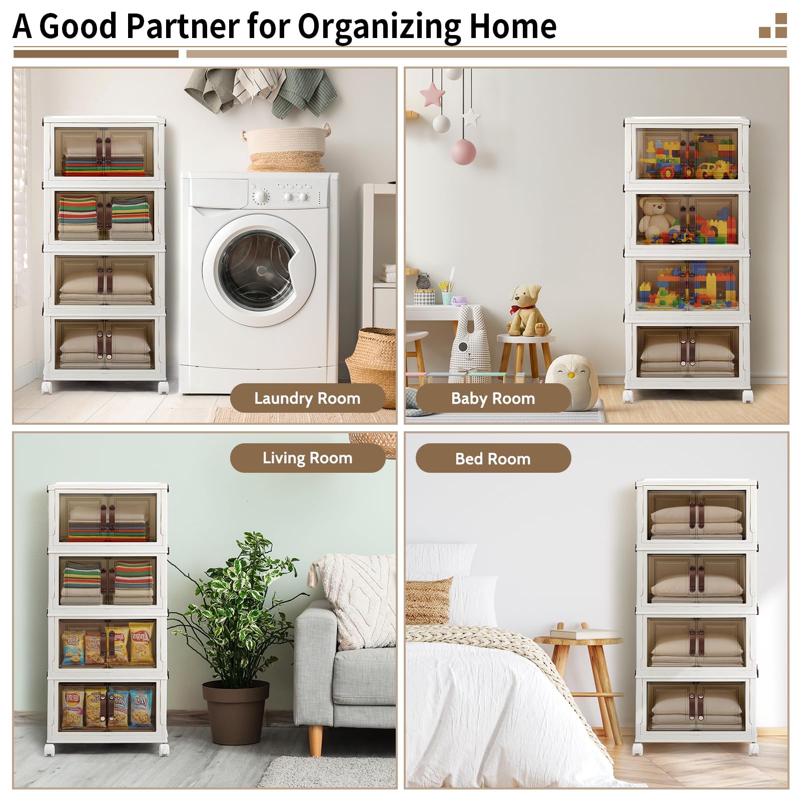 DreamHaven Caja De Almacenaje Plegable De 5 Niveles con Puertas, Apilable, De Plástico con Ruedas, Organizador De Armario para Dormitorio, Baño, Cocina Y Sala De Estar.