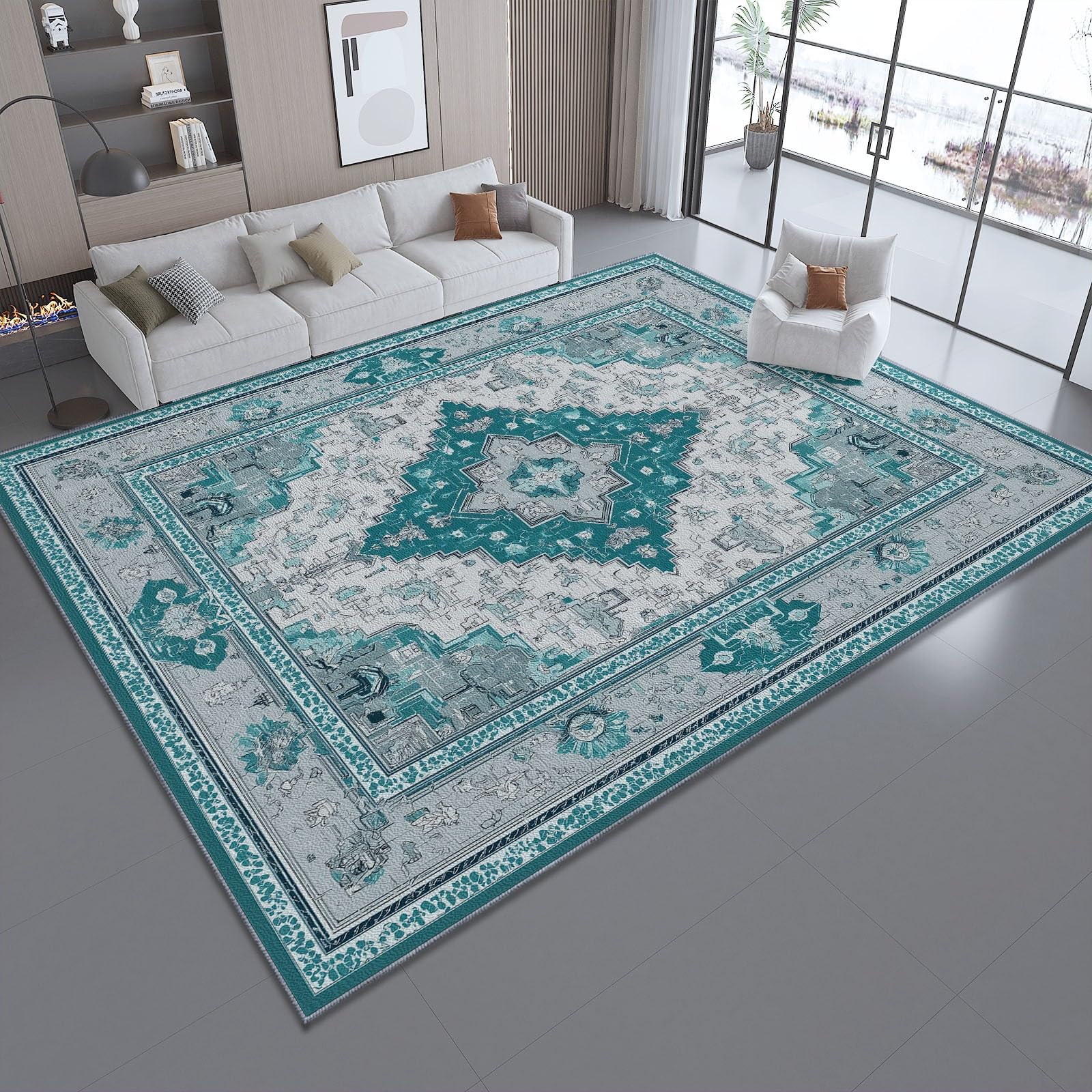 Tapis lavable à poils courts et dossier antidérapant pour salon moderne