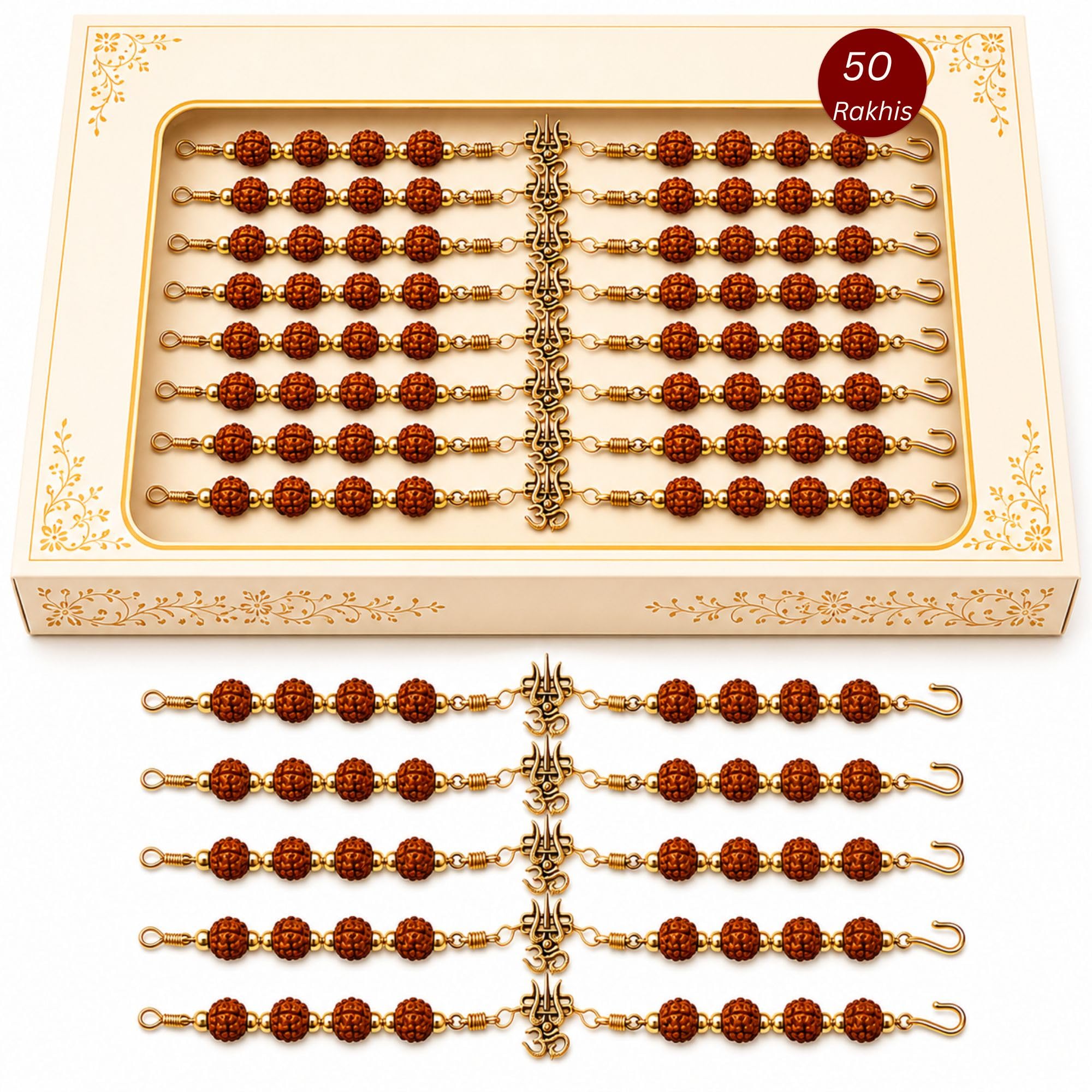 Om Trishul Rudraksha Bracelet Rakhi For Men for Brother with Roli Chawal Pack-image-30