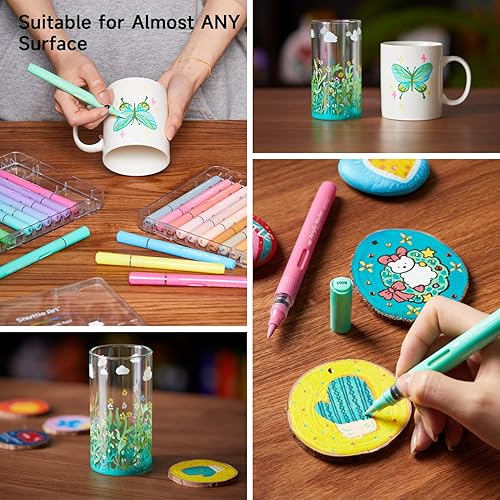 Miniatura 40 de 28 marcadores de pintura acrílica metálica de doble punta, con punta de pincel y punta fina, para pintar roca, cerámica, madera, lienzo, plástico