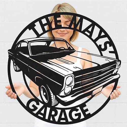 Miniatura 3 de Letrero personalizado de garaje para hombres, arte de pared con nombre de metal personalizado para entusiastas de los automóviles, constructores y