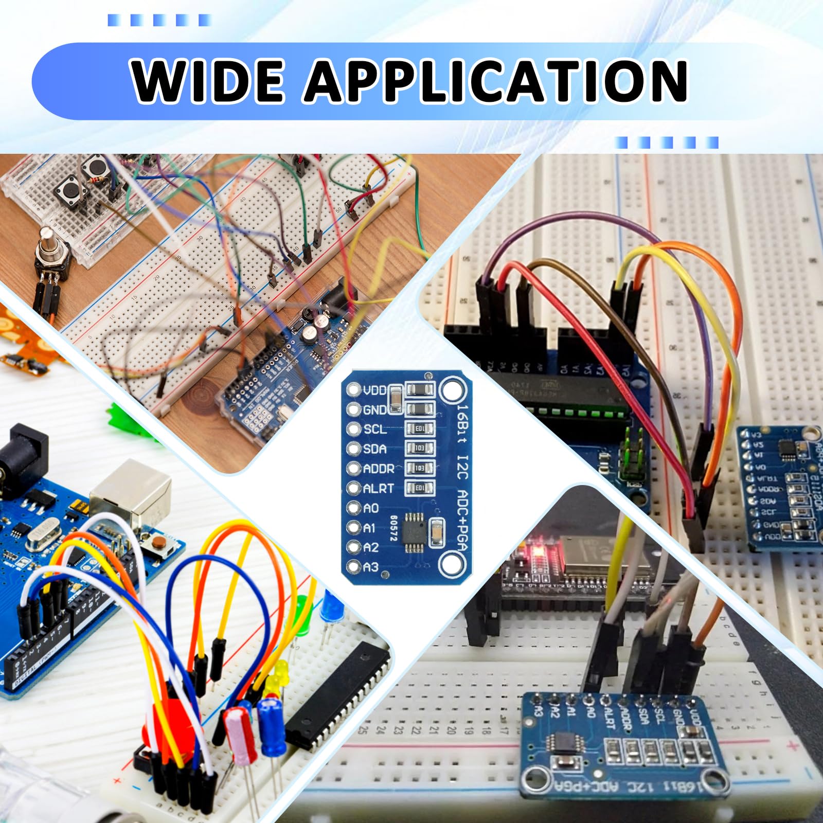 Modulo Convertitore ADC 16bit 4 Canali,analogico-digitale Modulo scheda di sviluppo,convertitore analogico digitale ADS compatibile con Arduino e Ra-Pi (5PCS)