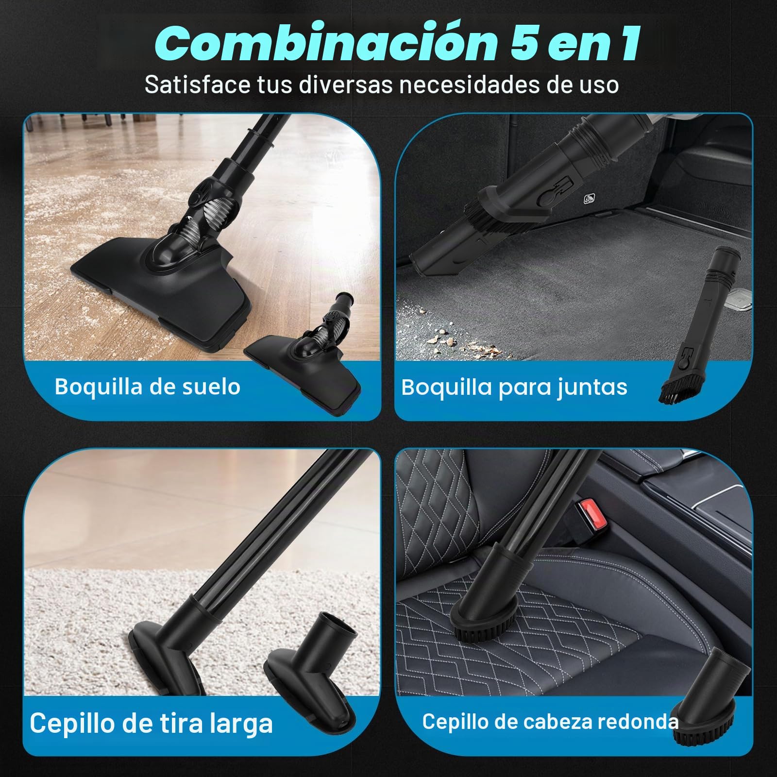 Roadtime Aspirador de Mano a batería 10000 Pa para Makita 18V (sin batería) | Aspirador Portátil, 4 Boquillas, Depósito 0,75L, para Suelos de Madera, Alfombras, Pelo de Mascota, Coche