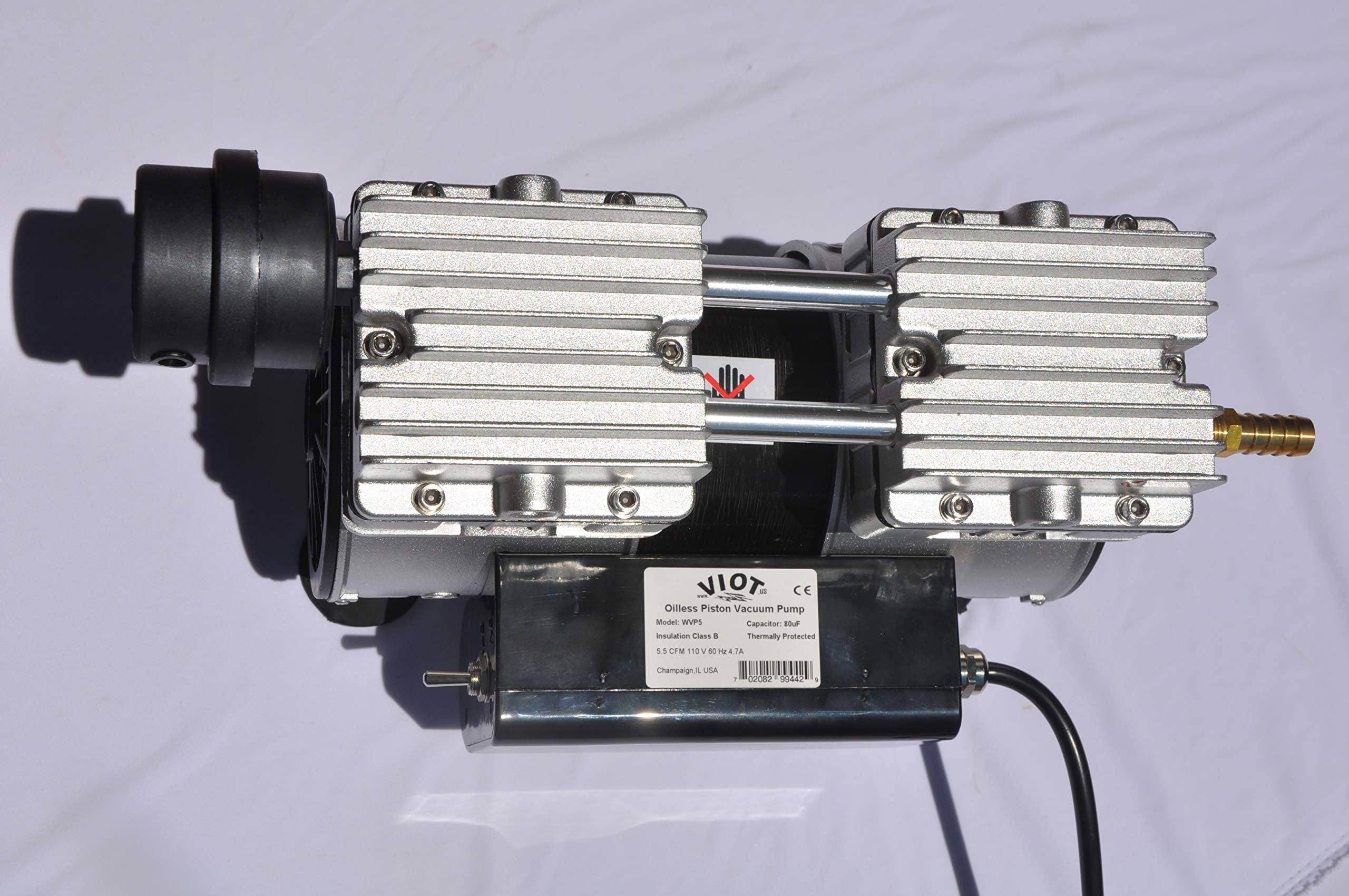 Twin Piston Oilless Oilfree Oil-Less Oil-Free Vacuum Pump 5.5CFM Good for Workshop Application Dairy Farm Milker Hookup Epoxy Resin Infusion Bagging Medical/Dental Clinic with Switch
