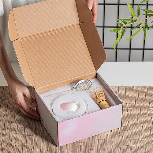 Miniatura 5 de Juego de té Matcha cuenco japonés de cerámica matcha, batidor de bambú, cuchara, tamiz y soporte de Chasen para lattes y desayuno, perfecto para