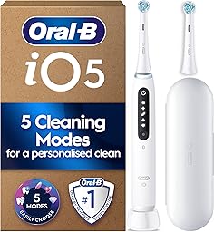 Oral-B iO5 Electric Toothbrushes for Adults, 2 Toothbrush Head and Travel Case, 5 Modes with Teeth Whitening, 2 Pin Plug, White