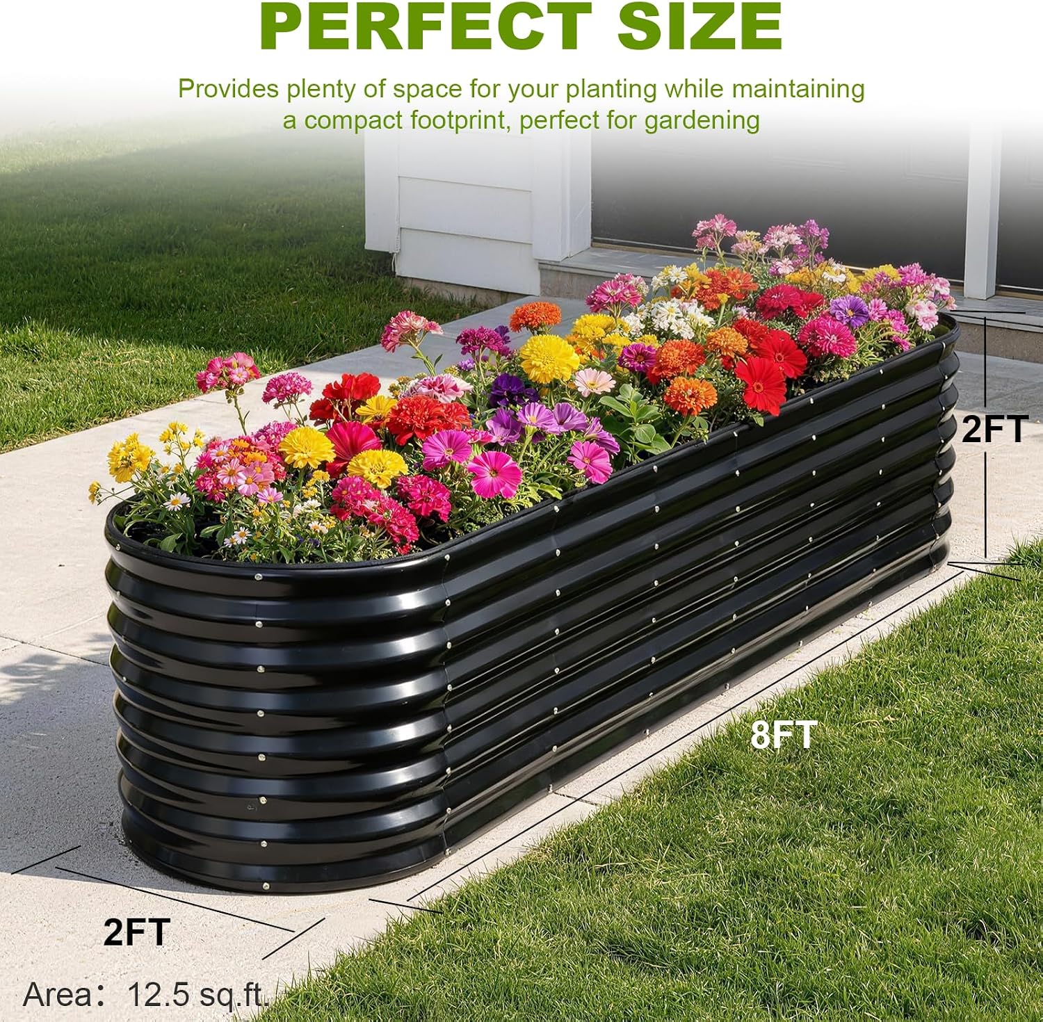 24" Tall Galvanized Raised Garden Bed Outdoor, 8x2x2ft Deep Metal Planter Box with Safety Edging & Support Bars, Large Oval Raised Beds for Gardening Plants Vegetables Herbs Flowers (Dark Grey)