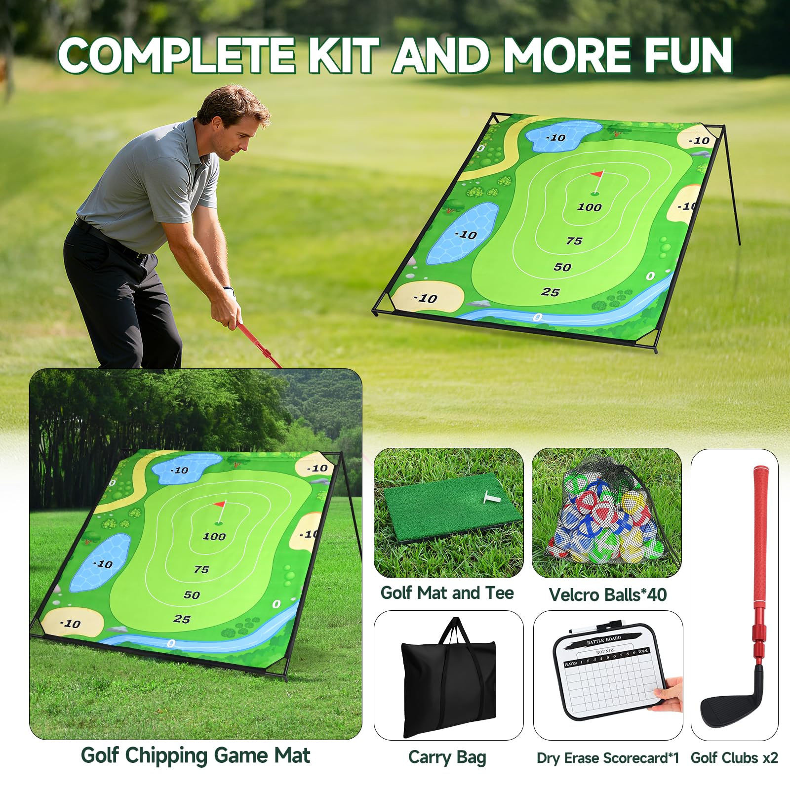 Juego de Golf Extra Grande de 1,8 x 1,8 m con Marco de Aluminio, Juego de Objetivo Familiar portátil para Entrenamiento de descamación, diversión para niños y Adultos, Interior y Exterior