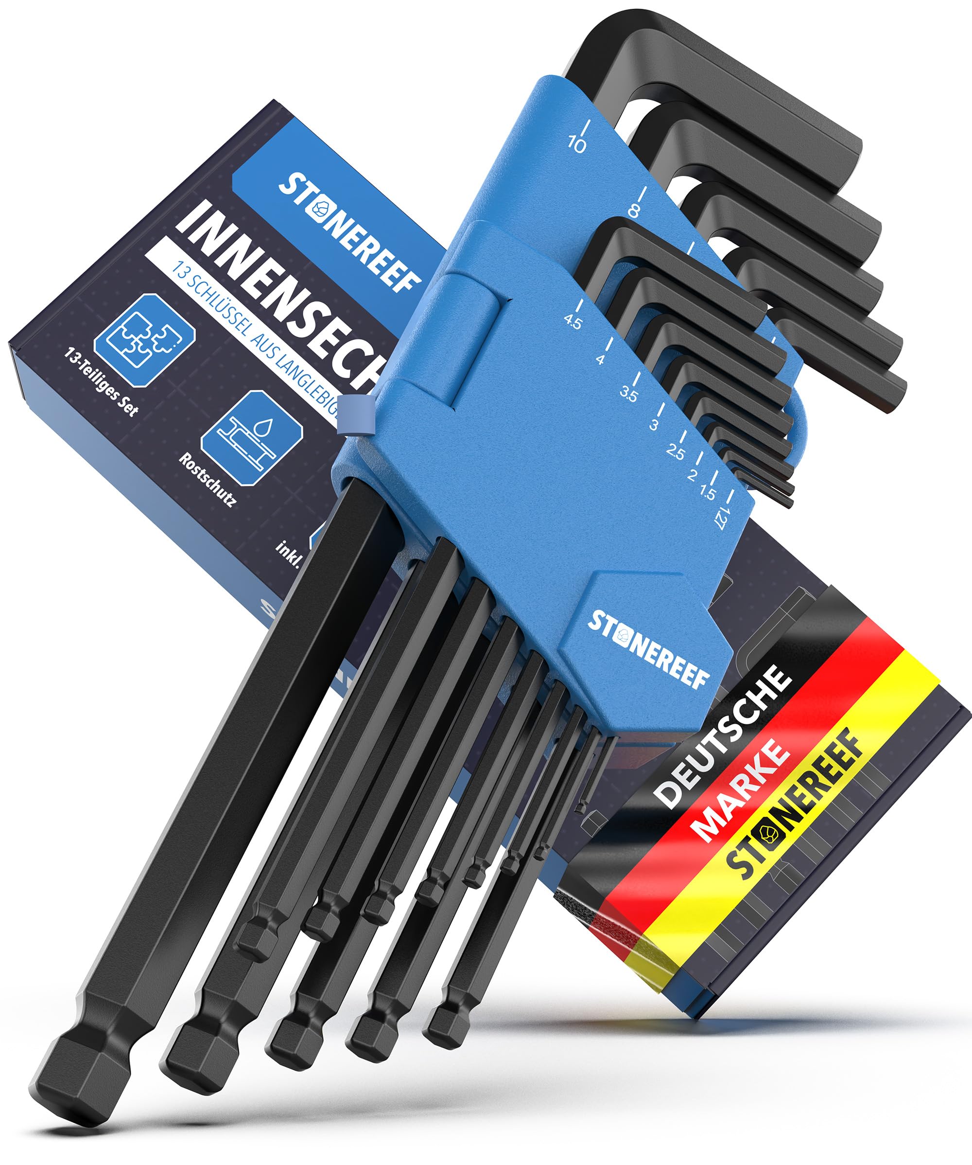Innensechskantschlüssel Set 13tlg. [inkl. Kugelkopf] - 1,27-10mm, Sechskantschlüssel Handwerkzeug Set für Handwerker, Winkelschlüsselsatz