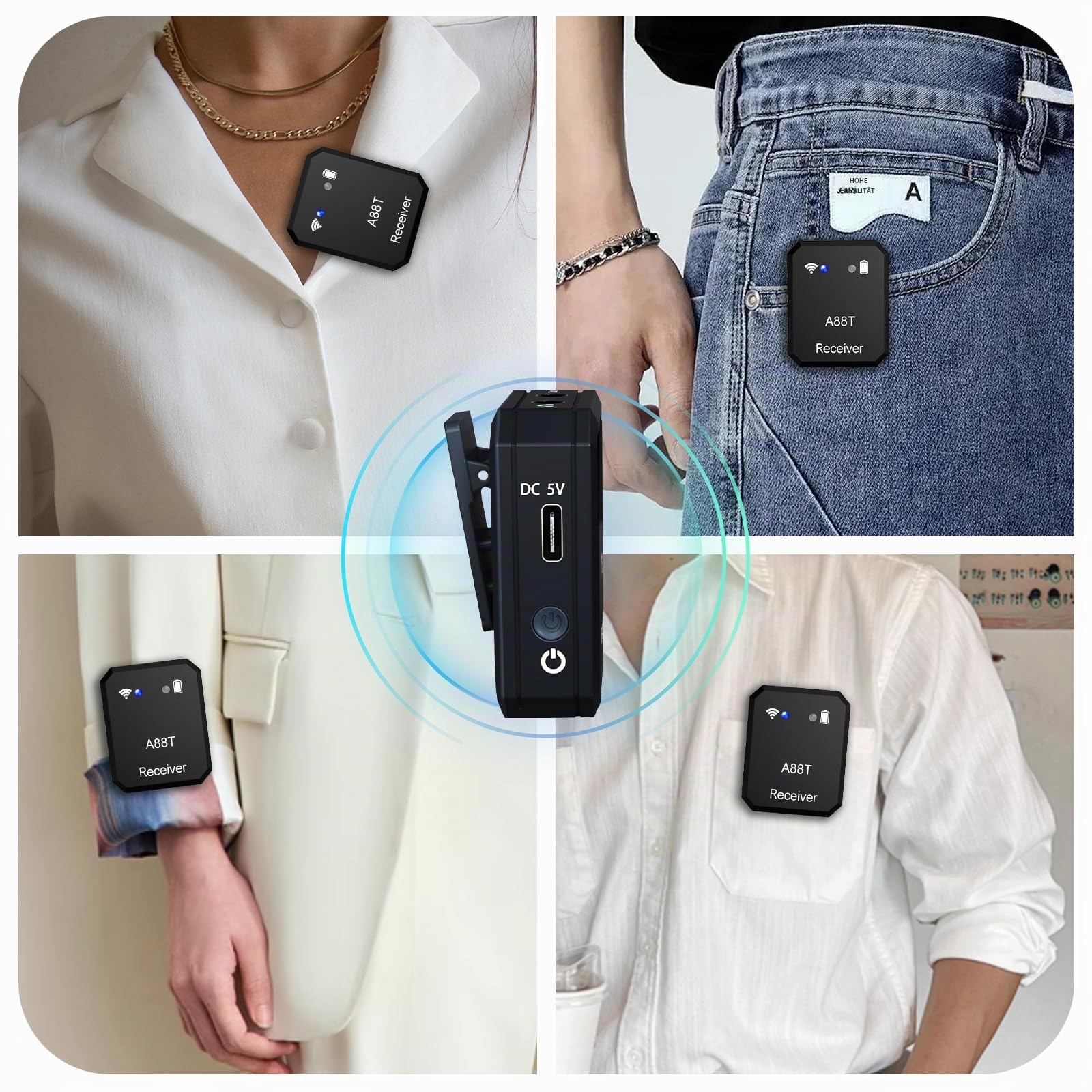 Wireless in Ear Monitor System 2.4GHz Wireless IEM System with Transmitter, Clip on Receiver Auto-Pairing in-Ear Monitoring for Studio, Guitar, DJ, Live Performance