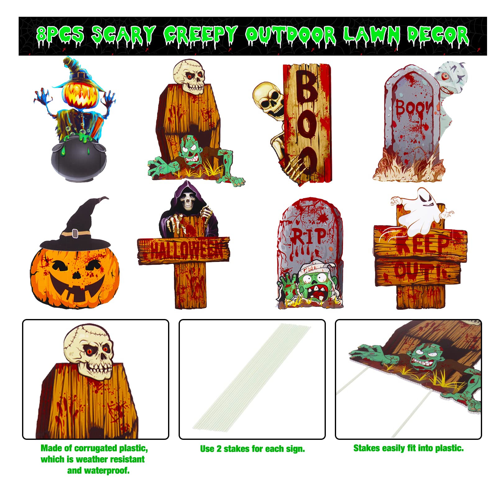 Gruselige Halloween-Hofschilder – 27x20 Cm, Wasserdichte Rasenpfähle Mit Blutigem Design Für Garten & Party