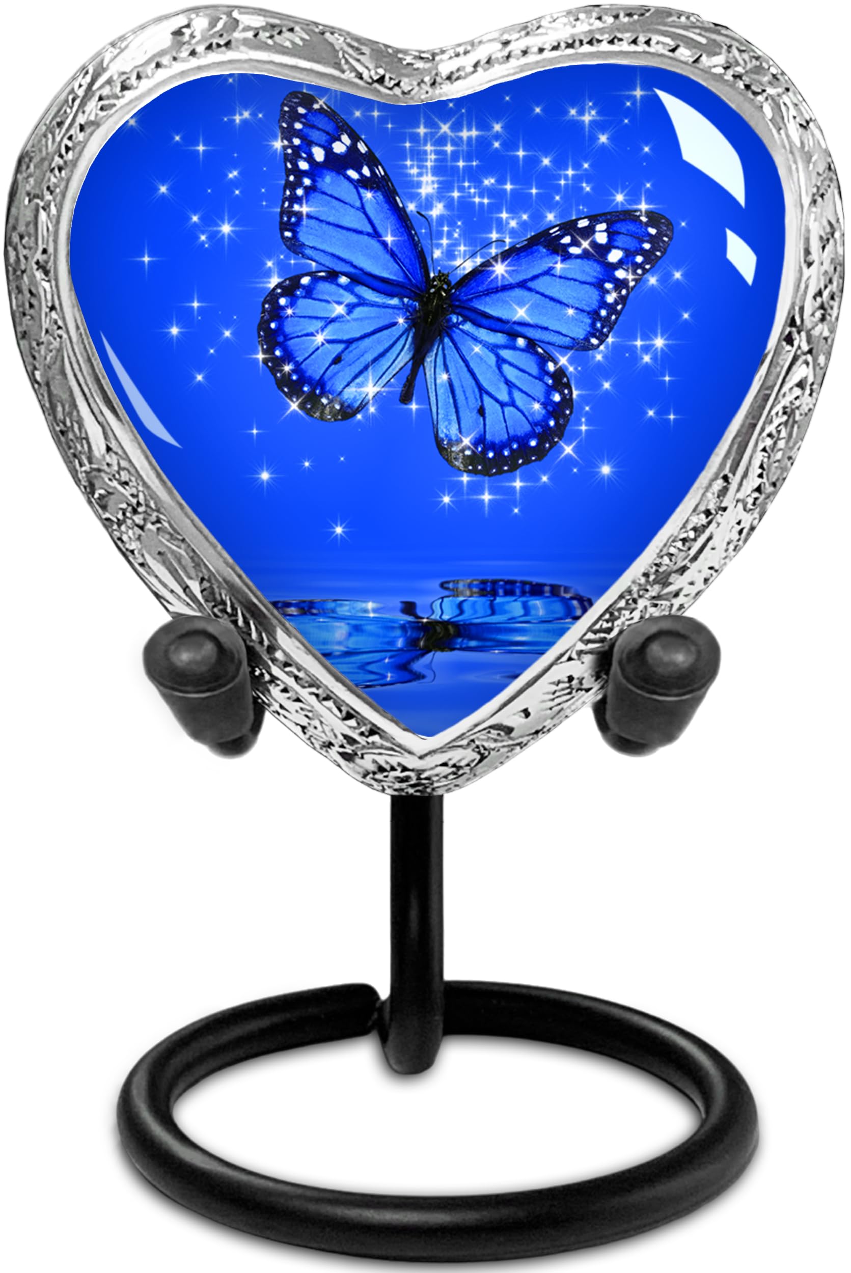 Blue Butterfly Urn for Ashes for Women – Small Heart Cremation Urns for Adult Female – Memorial Funeral Urn for Human Ashes, Home Display, or Burial