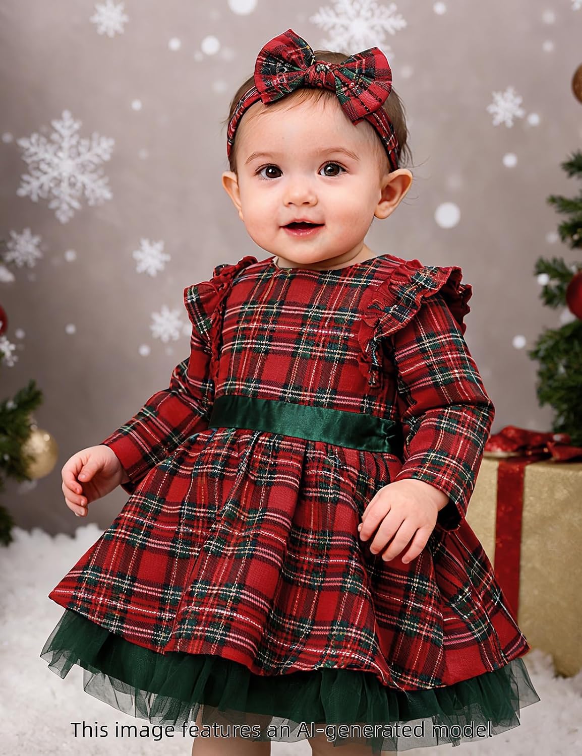 COSLAND Baby Girl Christmas Outfit Plaid Christmas Dress Tulle Tutu Dress with Plaid Headband, Size 80-4T (6M-5 Years)