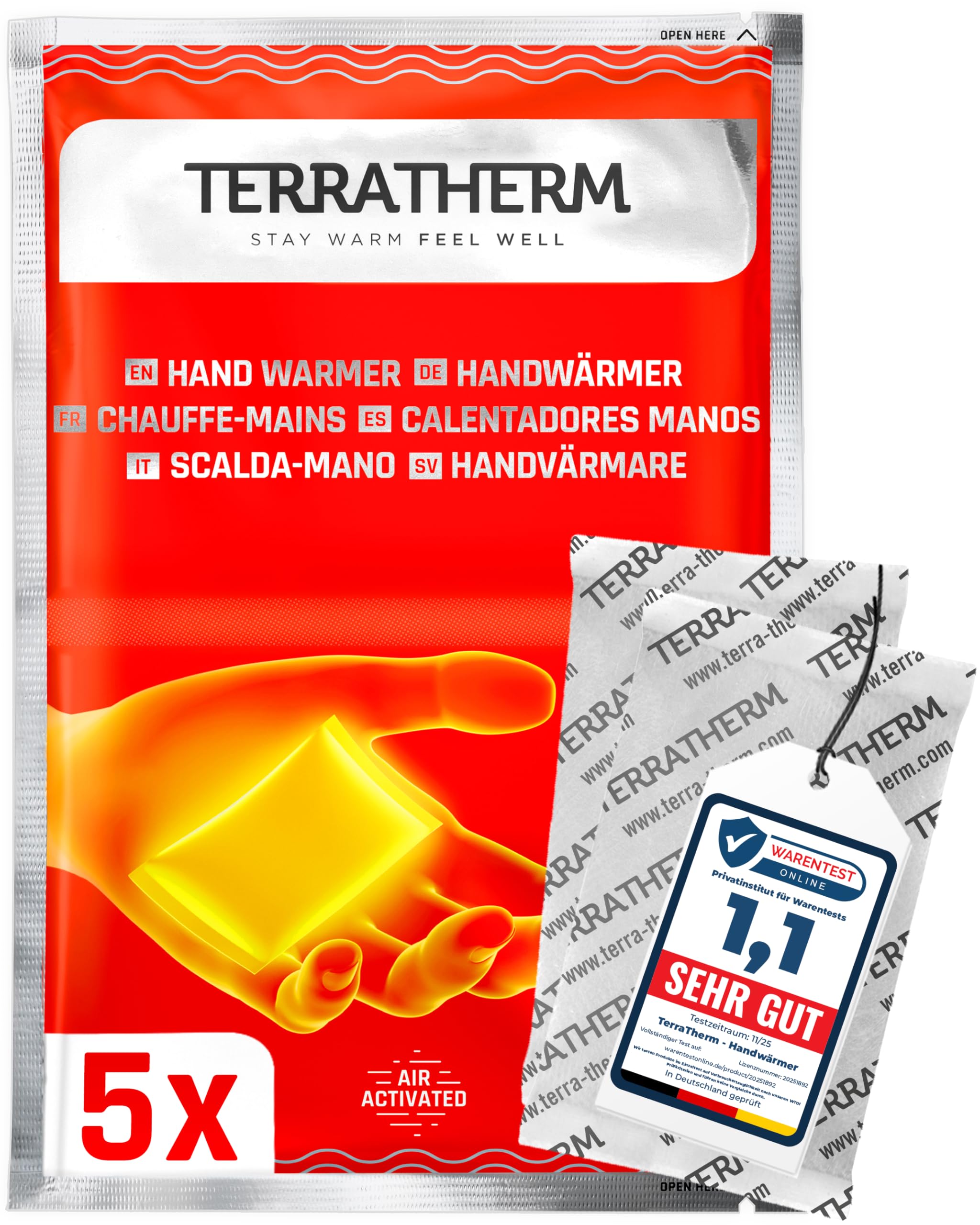 TerraTherm Handwärmer - luftaktiviert - 12h warme Hände - 5, 10 oder 30 Paar - Wärmepads Hand - 100% natürliche Wärme, 5 Paar
