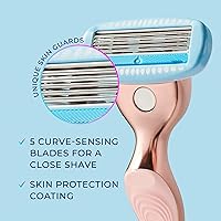 Vista 5 de Schick Hydro Silk Maquinilla de afeitar de metal de oro rosa para mujer, maquinillas de afeitar de 5 hojas para mujer, incluye 1 mango de afeitar