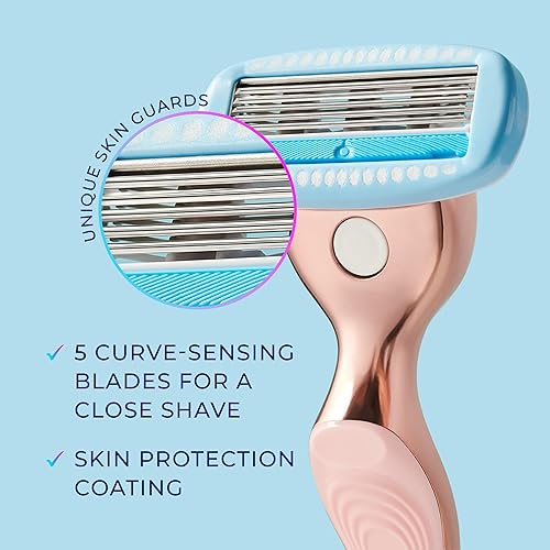 Miniatura 5 de Schick Hydro Silk Maquinilla de afeitar de metal de oro rosa para mujer, maquinillas de afeitar de 5 hojas para mujer, incluye 1 mango de afeitar