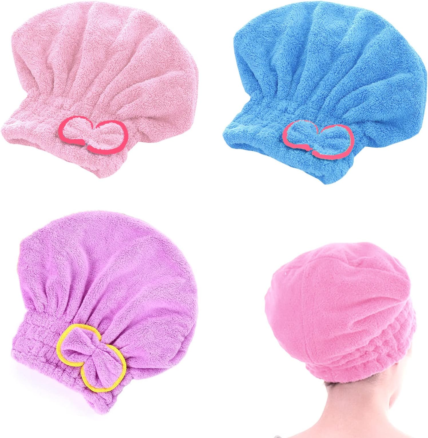 BDSHUNBF 3PCS Rapid Drying Hair Towel, Hair Towel Wrap, Microfibre Towel Super Absorbent Anti Frizz Dry Hair Hat for Women and Girls Drying Hair