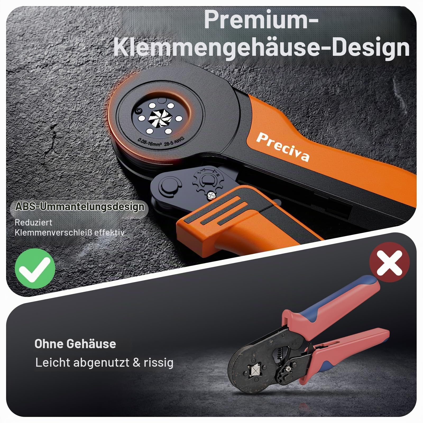 Preciva Crimpzange Aderendhülsen Set für große Hände, Aderendhülsenzange Set mit Aufbewahrungsbox, 1400 Stück Einzelschlaufenhülsen 0,08-16mm² für Heimwerker und Industrie