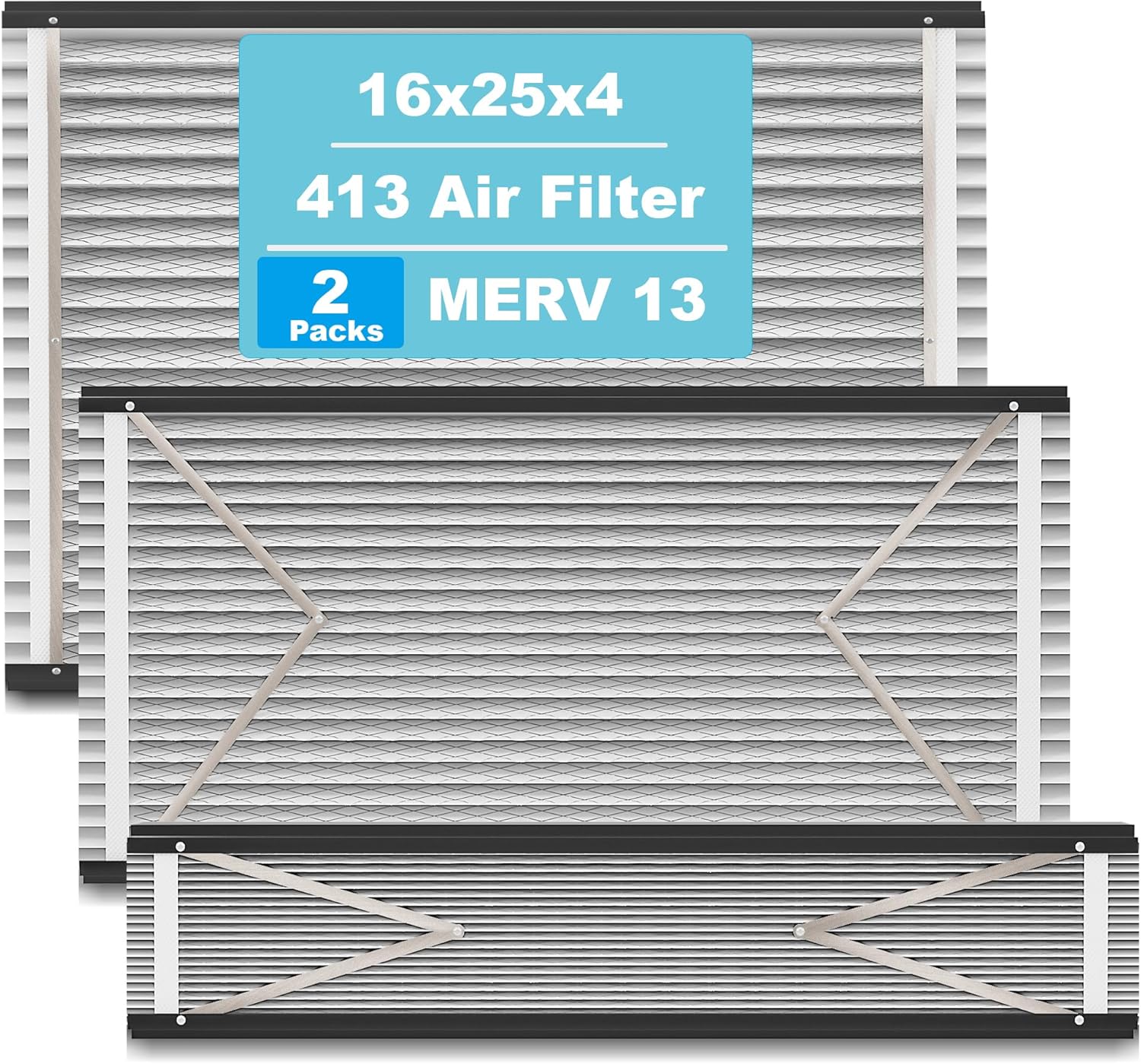(2-Pack) 413 Replacement Filter Compatible with April-Aire Whole House Air Purifier 1410, 1610, 2410, 2416, 3410, 4400, MERV 13, 16 x 25 x 4 Air Filter Replacement