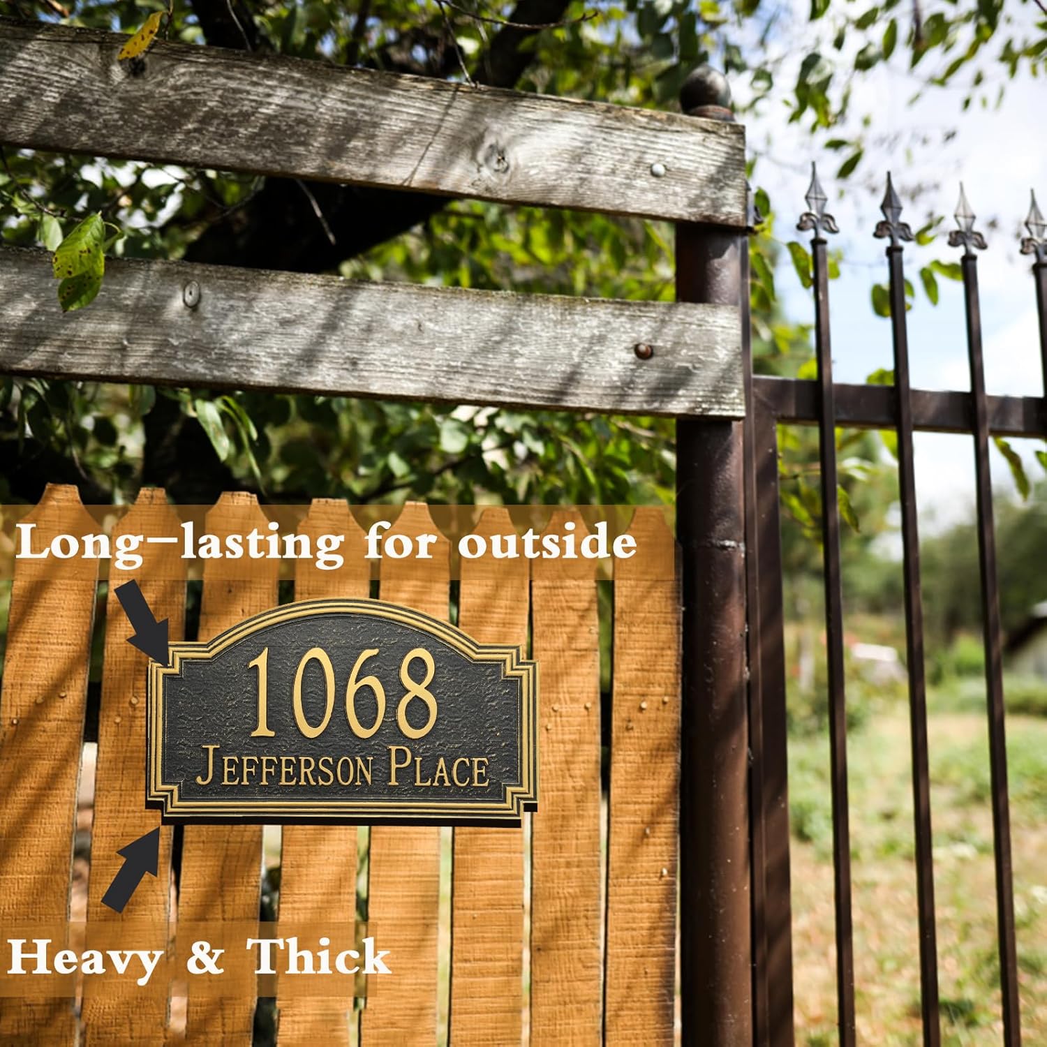 Personalized Address Plaque Sign Cast Metal - Custom House Number Plaque Sign,House Address Numbers for House Address Outside,Store,Yard,Garage,Apartment,Thick Rust-Free,Fade Resistant Reflective