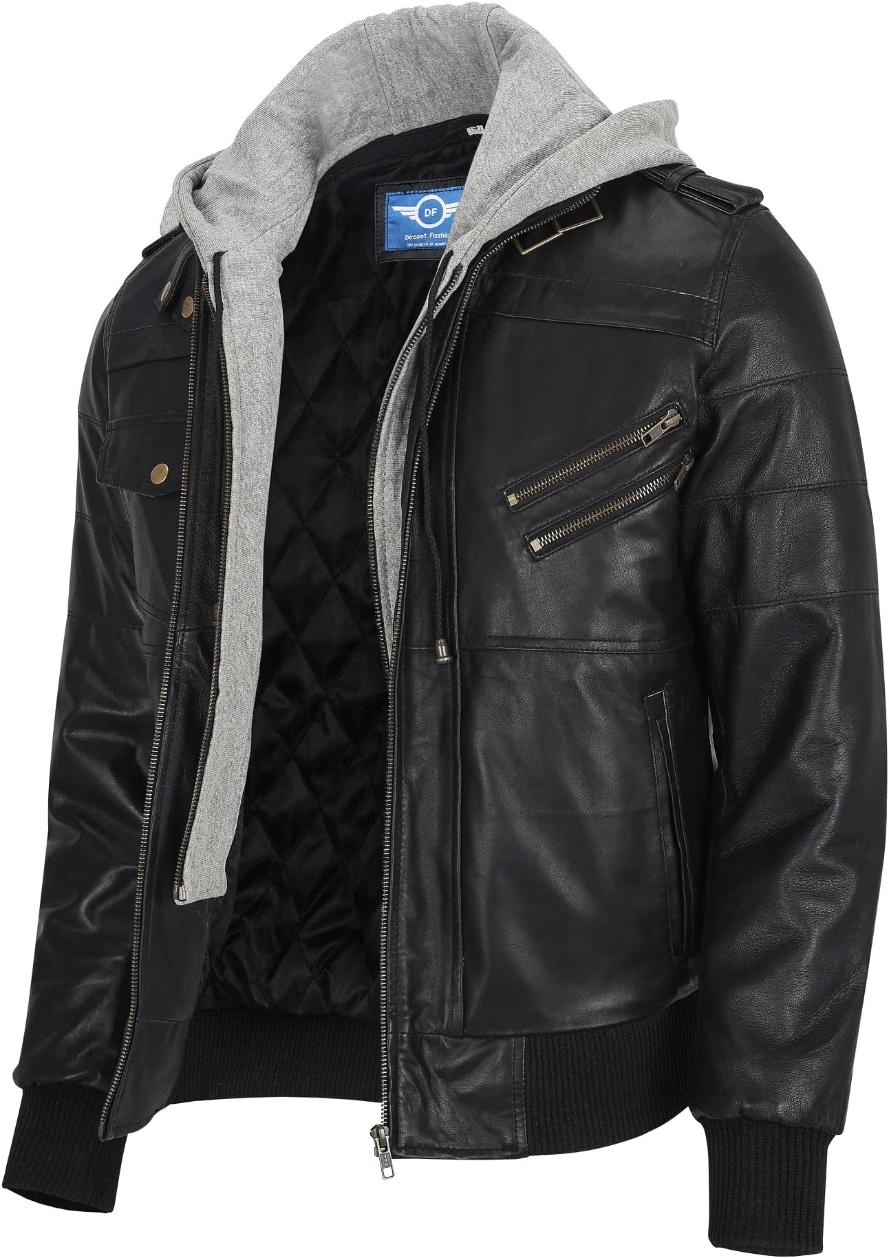 Men's Leather Jacket Removable Hood | leather jacket Men | Brown Leather Motorcycle Jacket