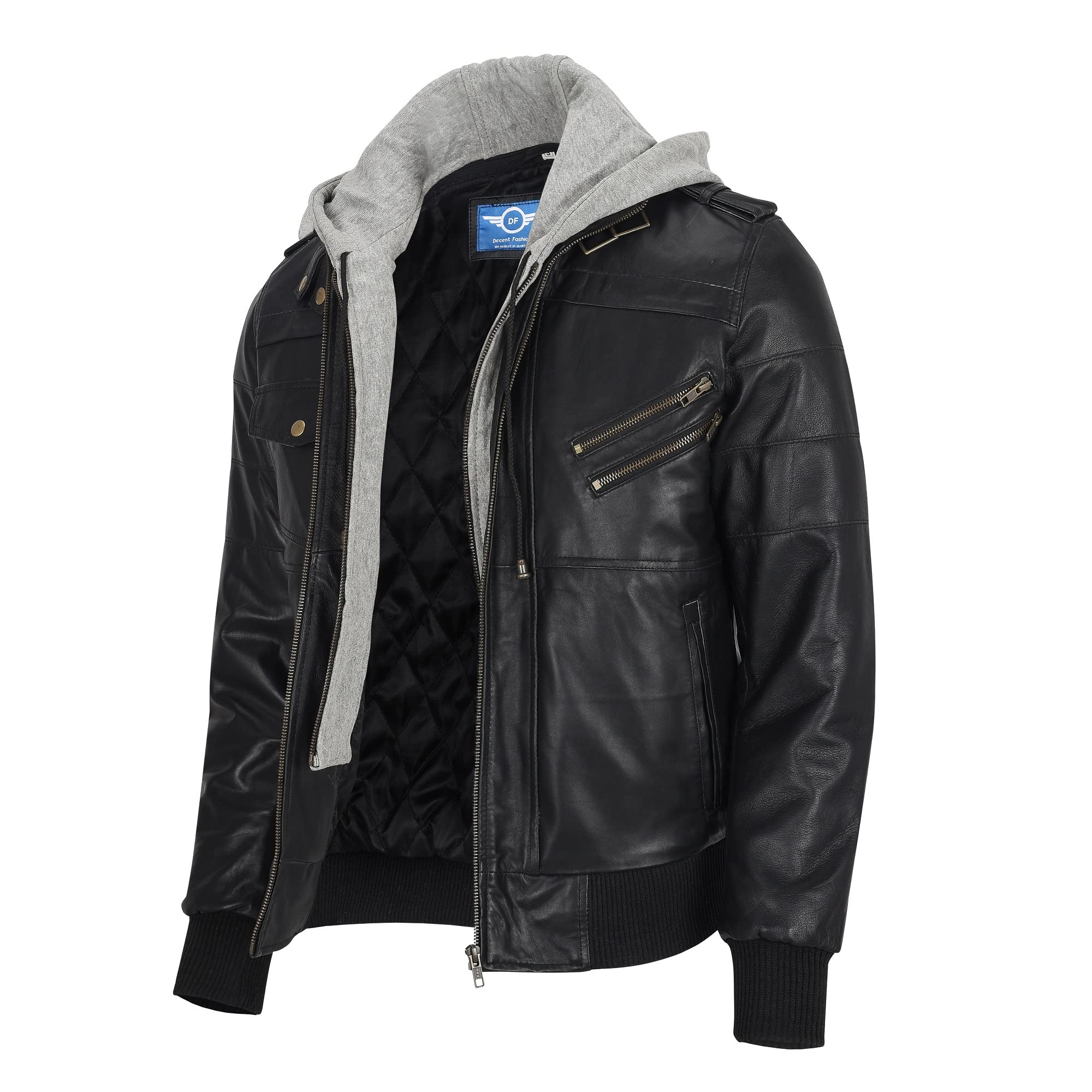 Men's Leather Jacket Removable Hood | leather jacket Men | Brown Leather Motorcycle Jacket