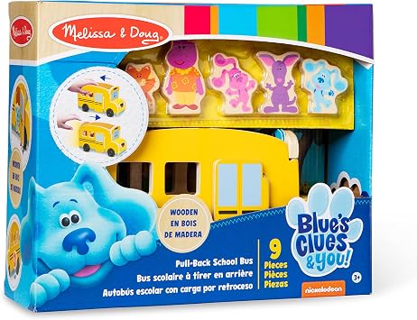 Melissa & Doug Blue's Clues & You! Wooden Pull-Back School Bus (9 Pieces)