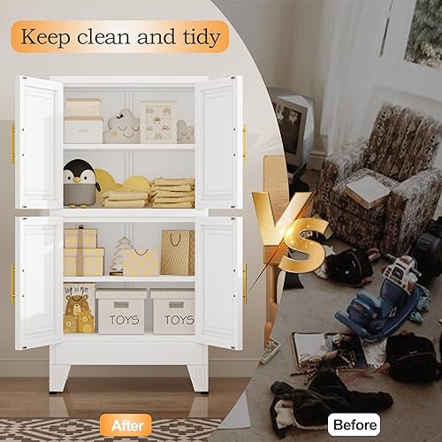 Miniatura 60 de Armario de almacenamiento de metal de 71 pulgadas de alto con 2 puertas y 4 estantes ajustables, armario de despensa de cocina, armario Blanco