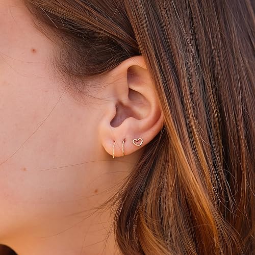 Miniatura 10 de Mini Illusion Gold Hoops, Make 1 Piercing Look Like 2, Minimalist Double Hoops in Sterling Silver, Rose Gold and Gold Filled, Gifts for Women by