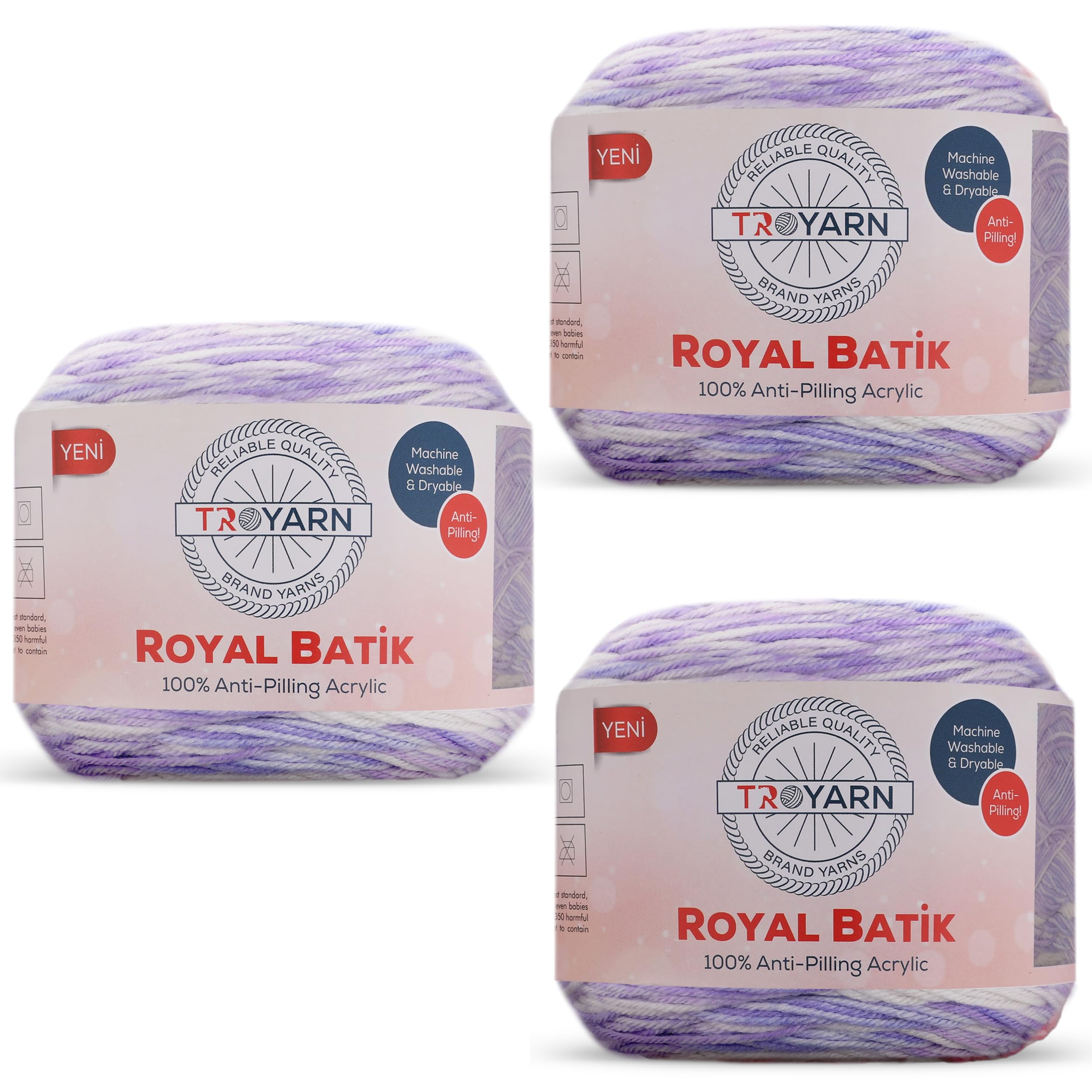 TROYARN Troyarn Royal Batik (3- Skeins Pack) Ombre Yarn with Rainbow Colors,Soft Yarn for Crocheting and Knitting%100 Anti-Pilling Acrylic 3x140 gr (3x383 yds) (10611)
