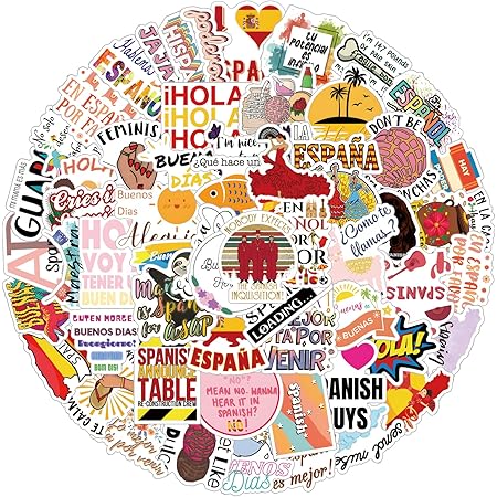 62 Pcs Espana Spain Aesthetics Flag Graffiti Waterproof Vinyl Stickers for Kids Girls Boys Teens Adults for Water Bottles Laptop Suitcase for Birthday Party Supplies Halloween Decoration Favors