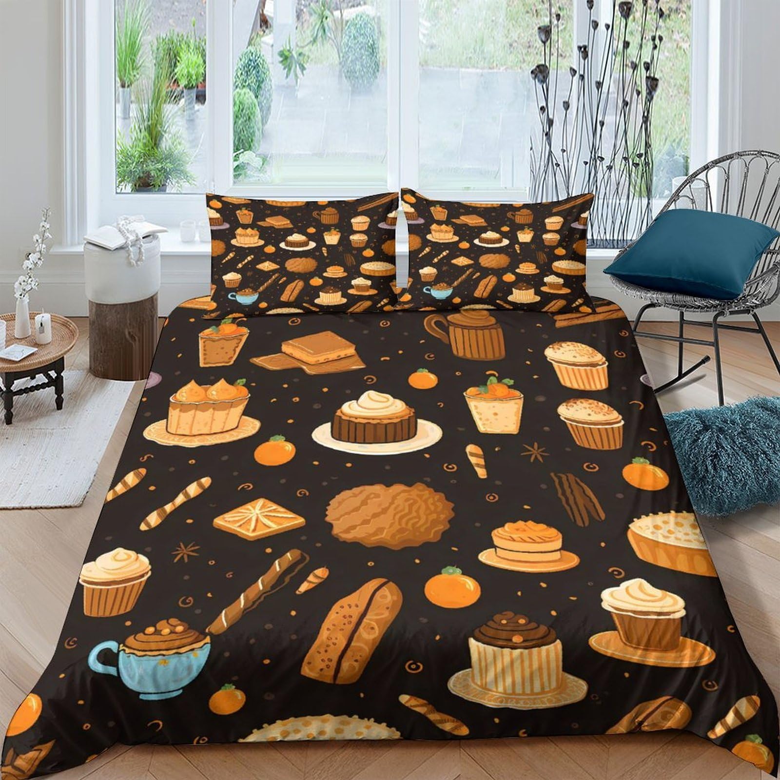Ctjqhvkz Style-6 3D Printed Bakery Pastry Pattern Fitted Sheet Microfiber Soft Brown Bread Bed Cover For Bedroom Guest Room Decor Washable Single（135X200cm）