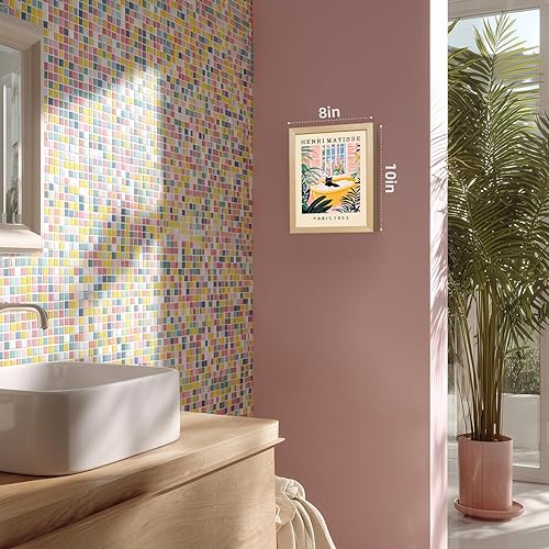 Miniatura 2 de kilamino Wood Framed Funny Bathroom Wall Art, Henri Matisse Black Cat Wall Decor, Cute Black Cat Bathing Art Print, Colorful Animal Canvas Painting