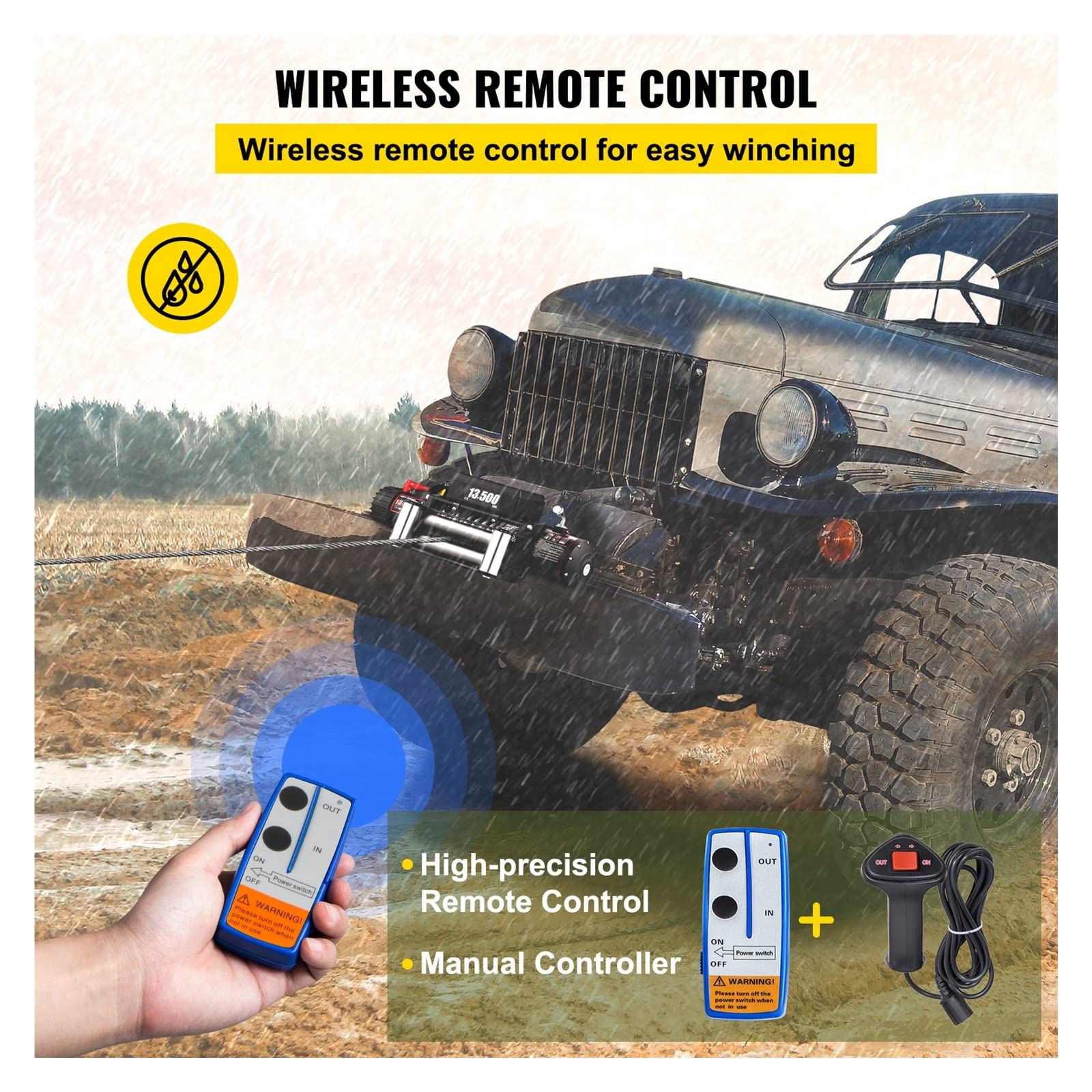 Wciągarka elektryczna 13 500 funtów / 6123,5 kg 12 V, z liną 24 m, wciągarka elektryczna, wciągniki elektryczne z bezprzewodowym pilotem (wytrzymała stalowa lina)(1500W)
