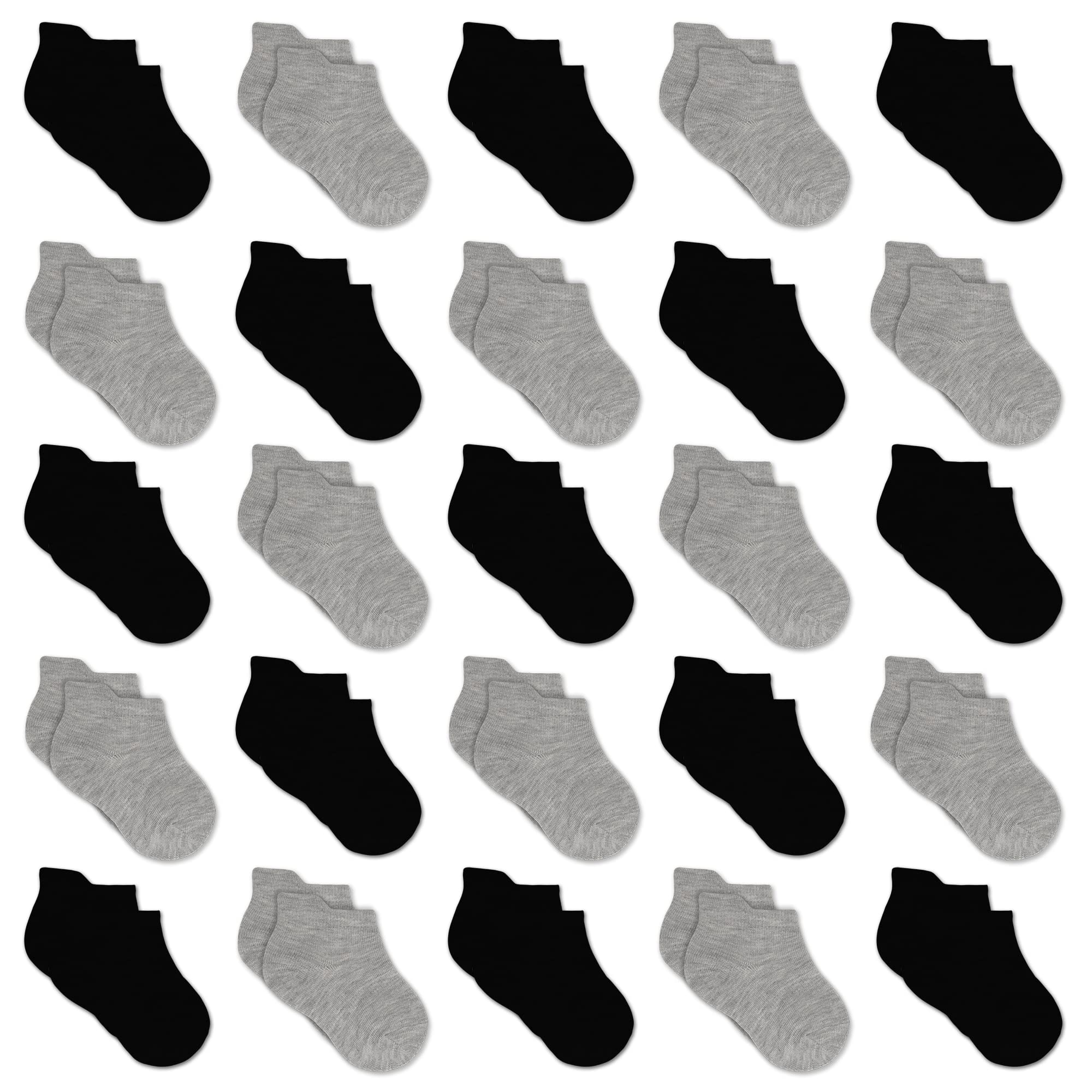 GENTABY Calzini da bambino per scarpe da ginnastica per bambini, 25 paia di calzini per bambini neri grigi bianchi taglia 19-38 età (1-14 anni), Nero e grigio., 27-30